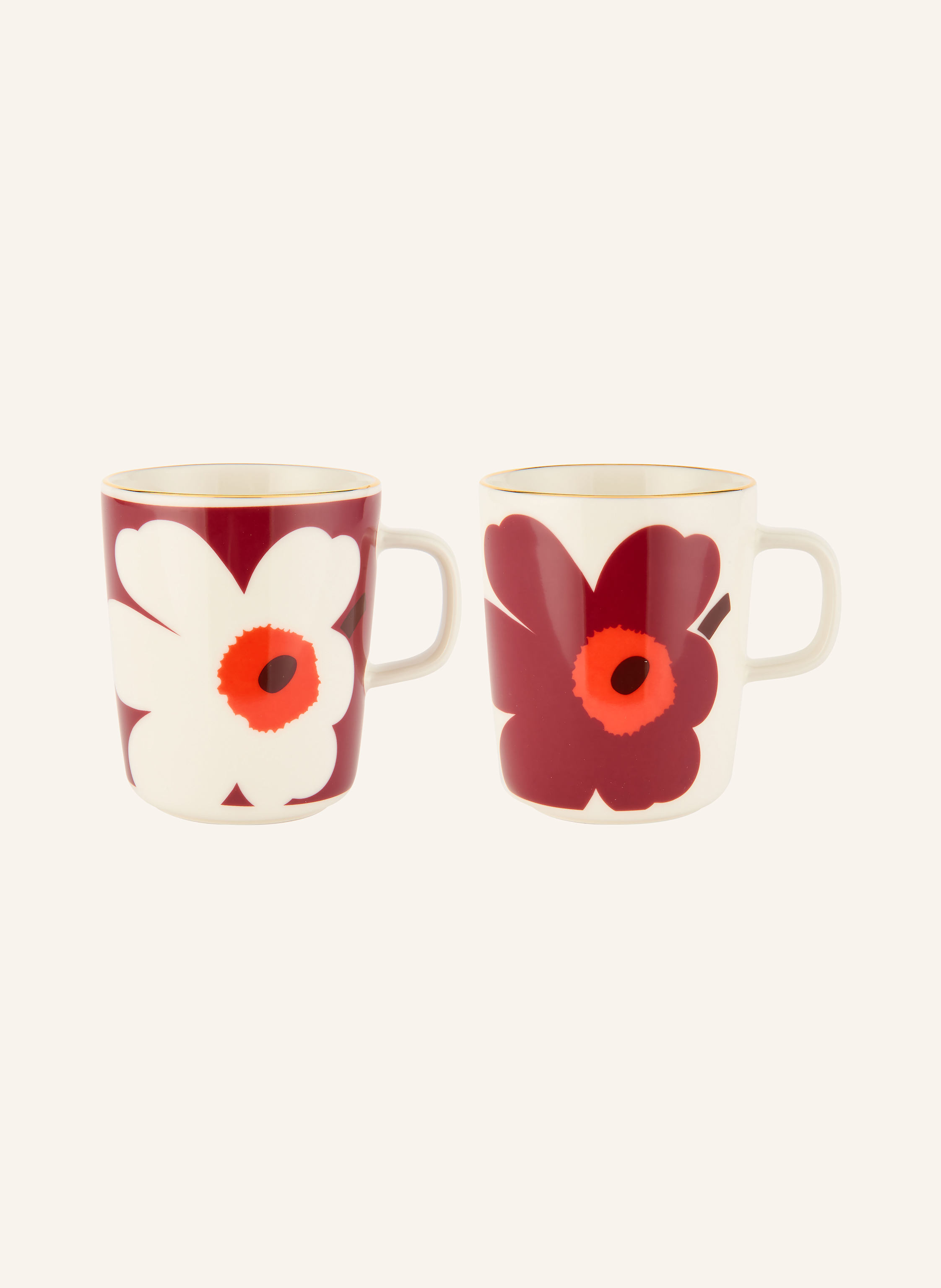 marimekko set of 2 mugs OIVA Volume: 250 ml in white / dark red
