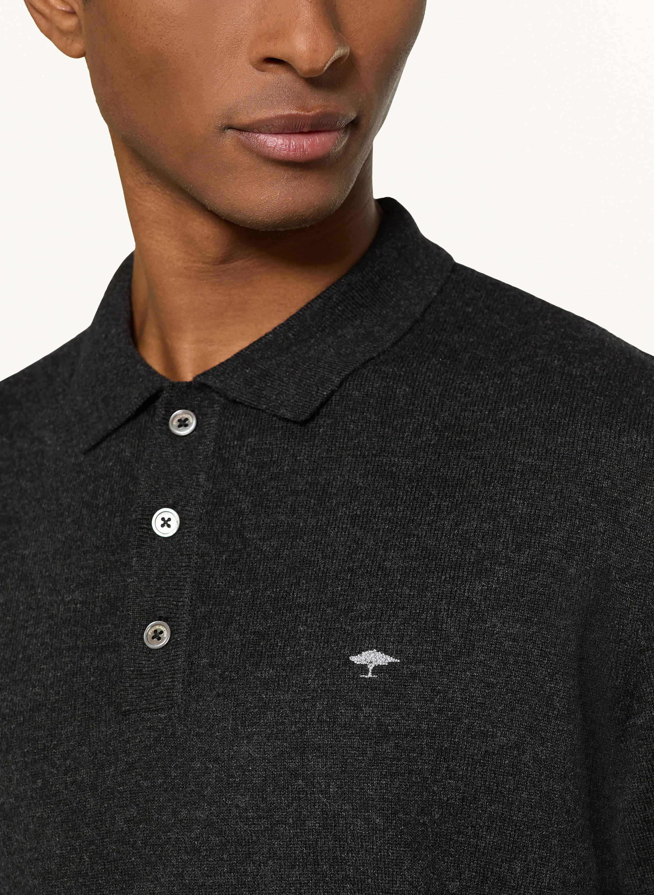 Thumbnail - Fynch-Hatton Strick-Poloshirt Aus Merinowolle grau