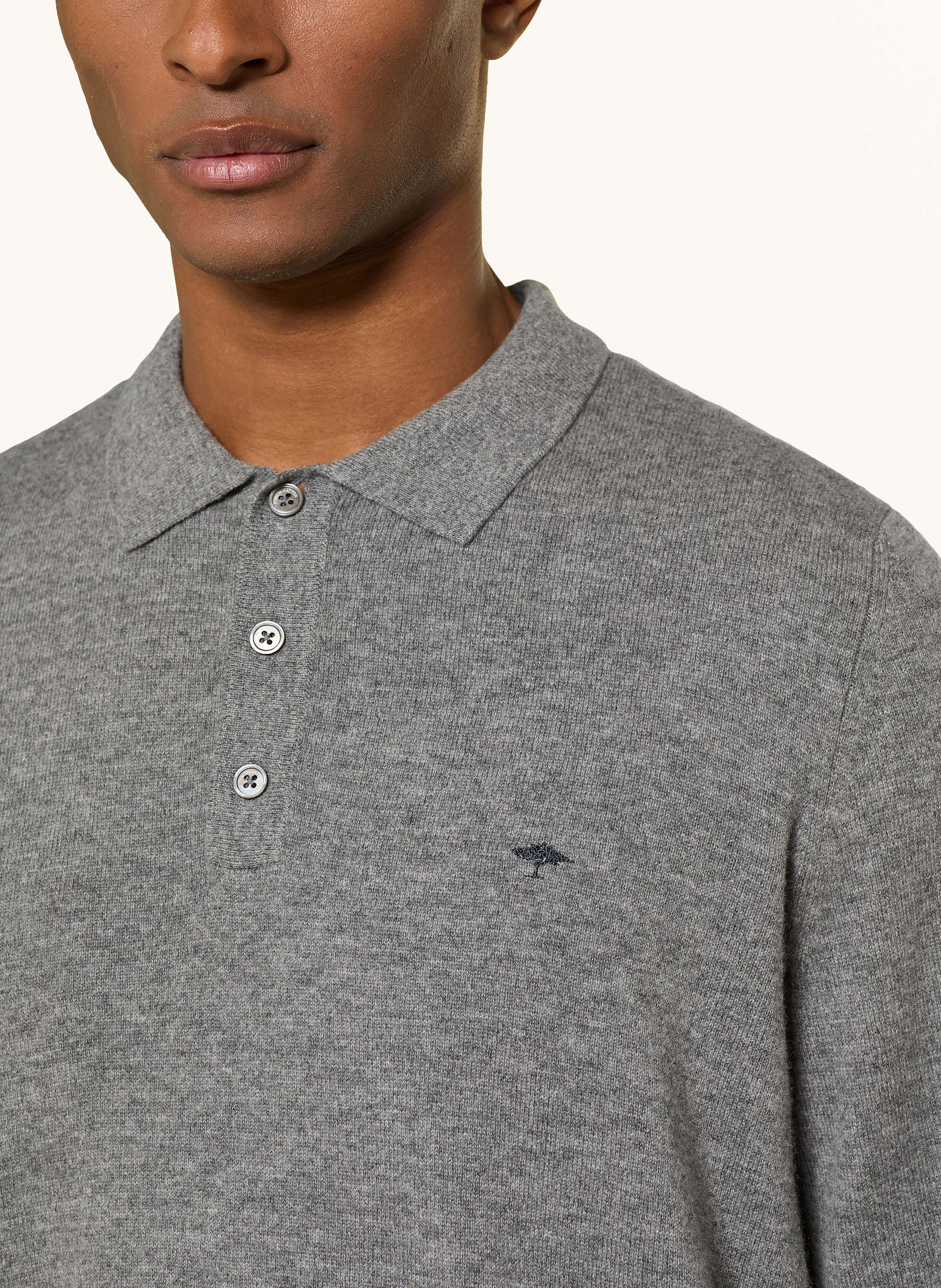 Thumbnail - Fynch-Hatton Strick-Poloshirt Aus Merinowolle grau