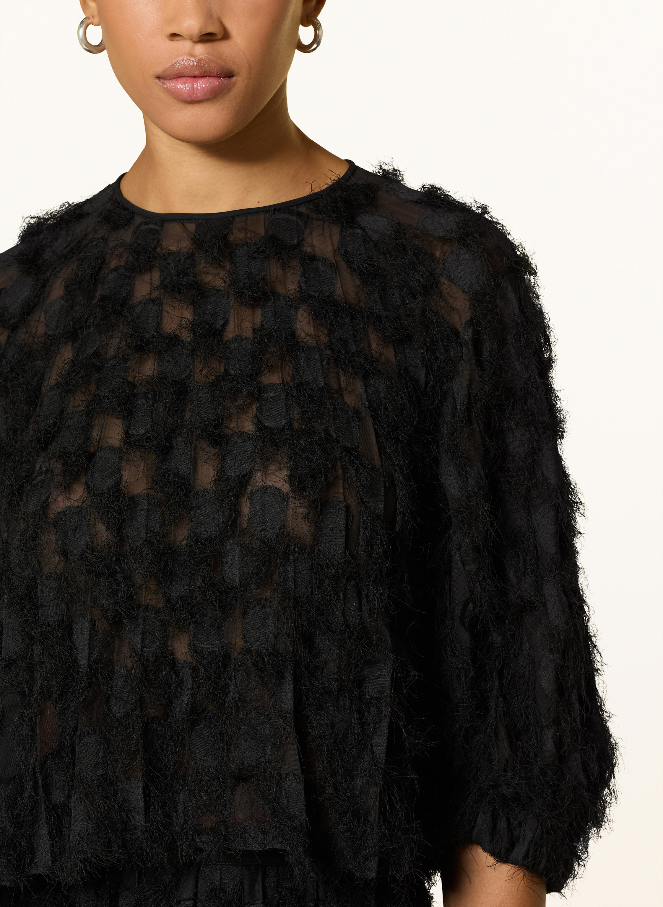 Thumbnail - Boss Blusenshirt Baima Mit 3/4-Arm Und Plissees schwarz