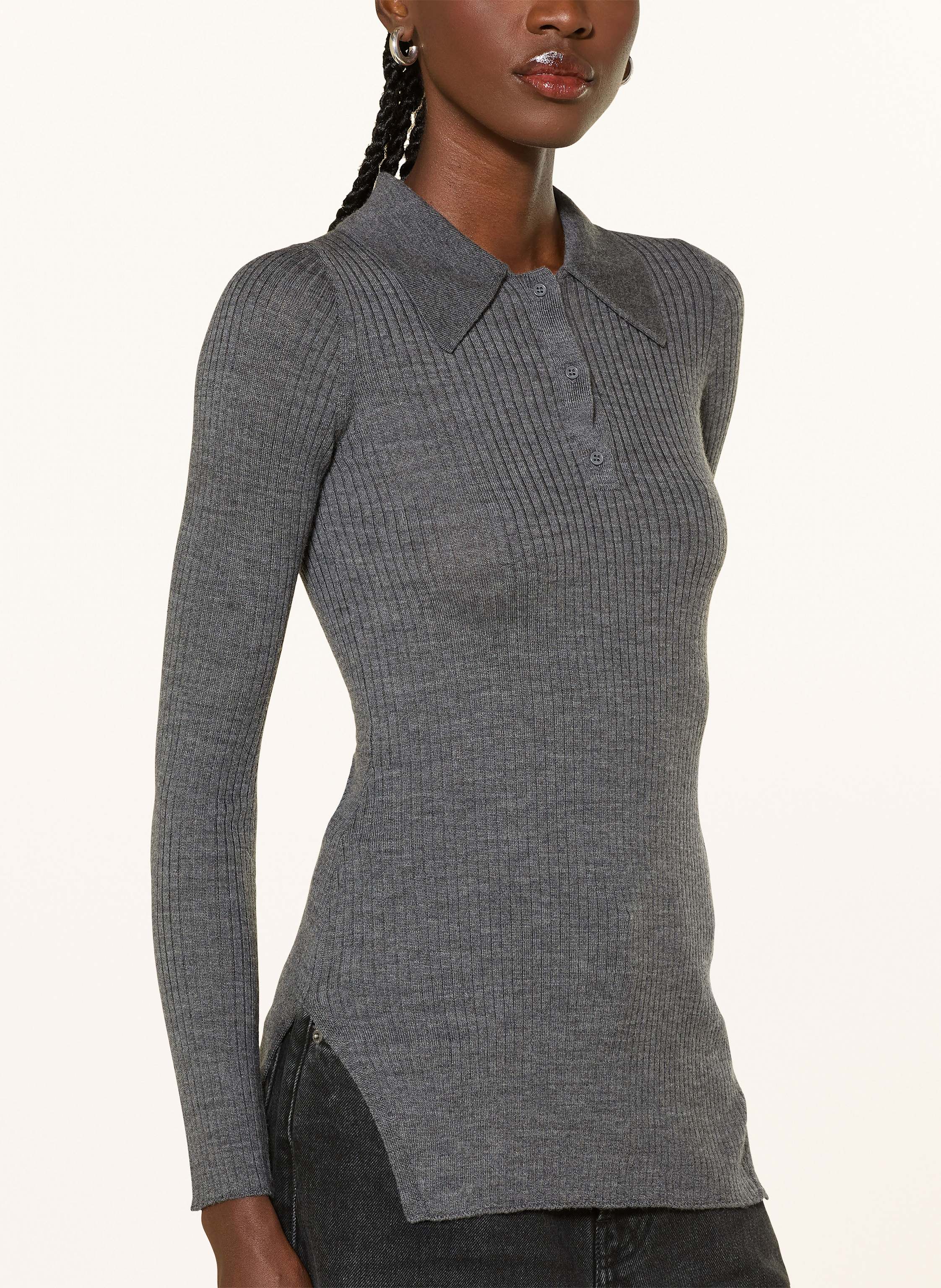 Thumbnail - Wrstbhvr Strick-Poloshirt Romi grau