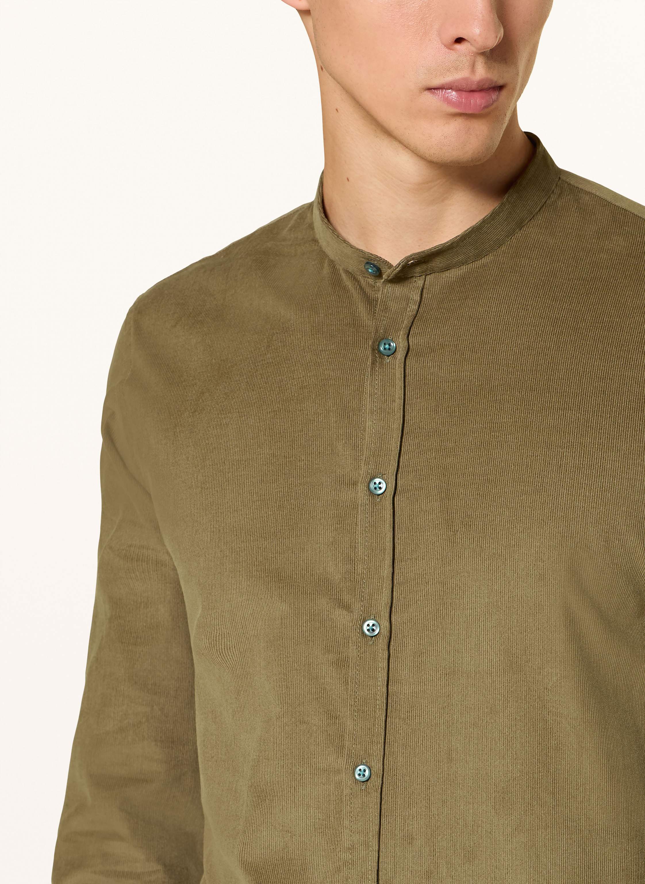 Thumbnail - q1 Manufaktur Cordhemd Regular Fit Mit Stehkragen gruen