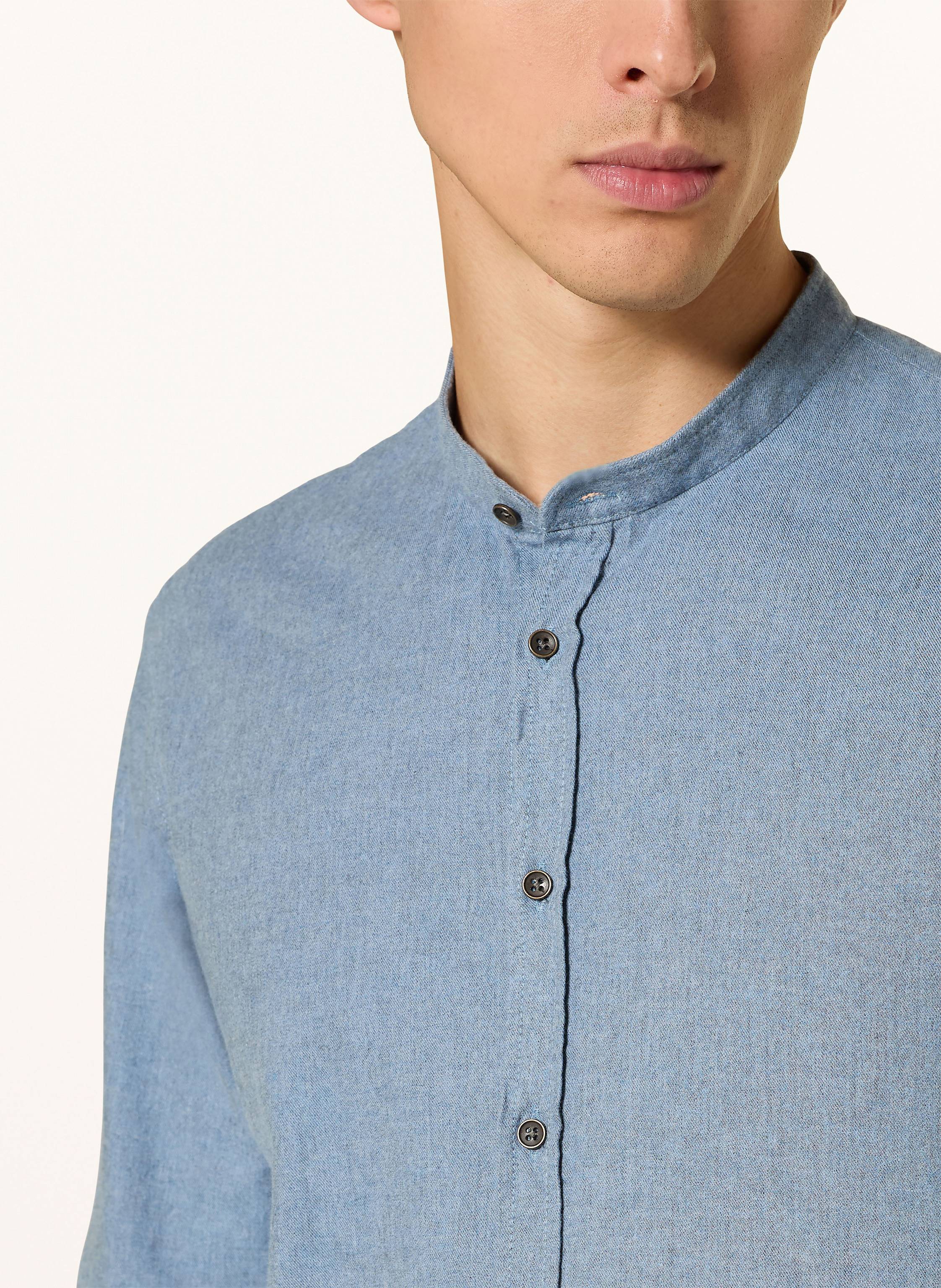 Thumbnail - q1 Manufaktur Hemd Regular Fit Mit Stehkragen blau