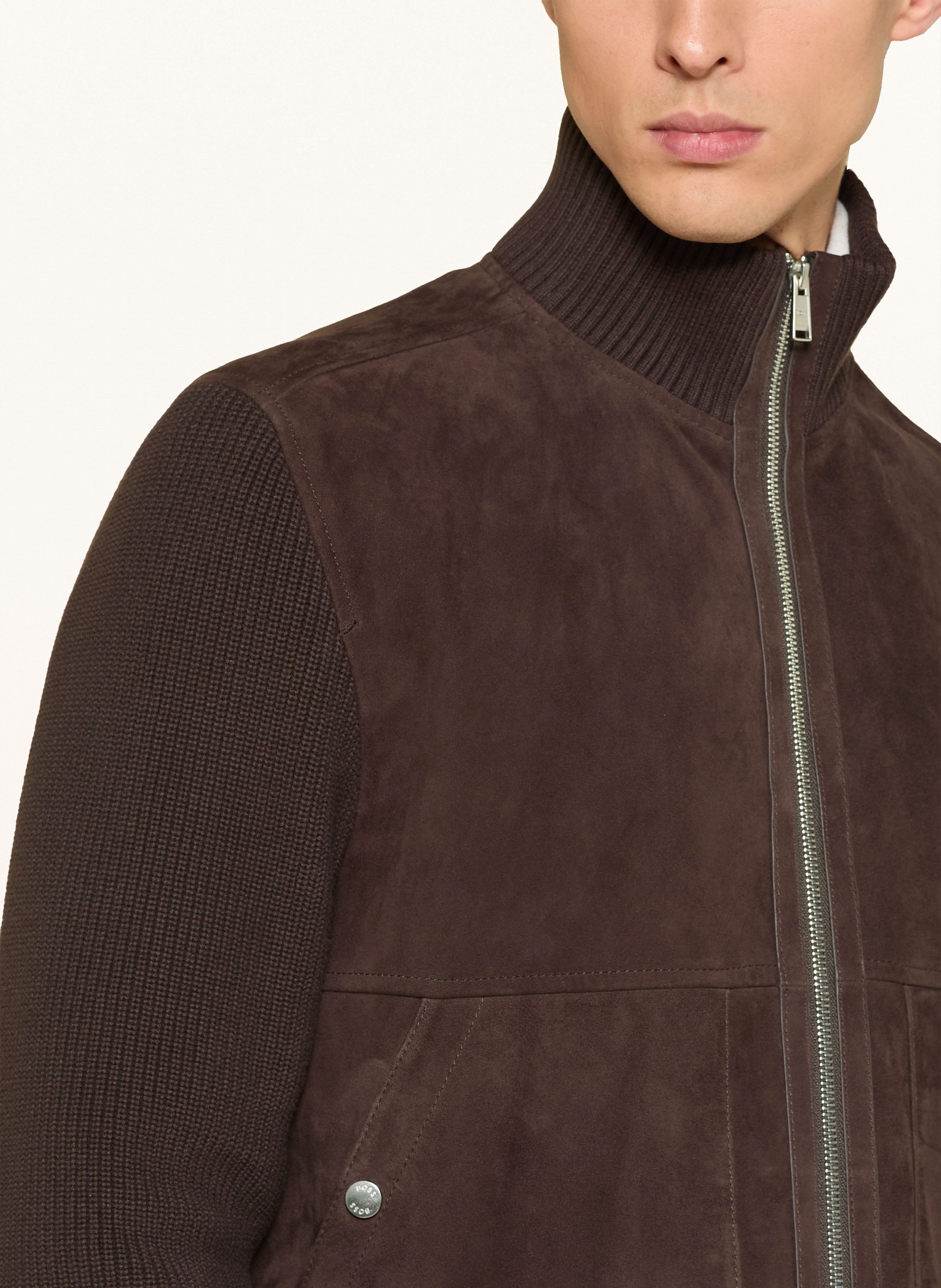 Thumbnail - Boss Lederblouson Maparo Im Materialmix braun