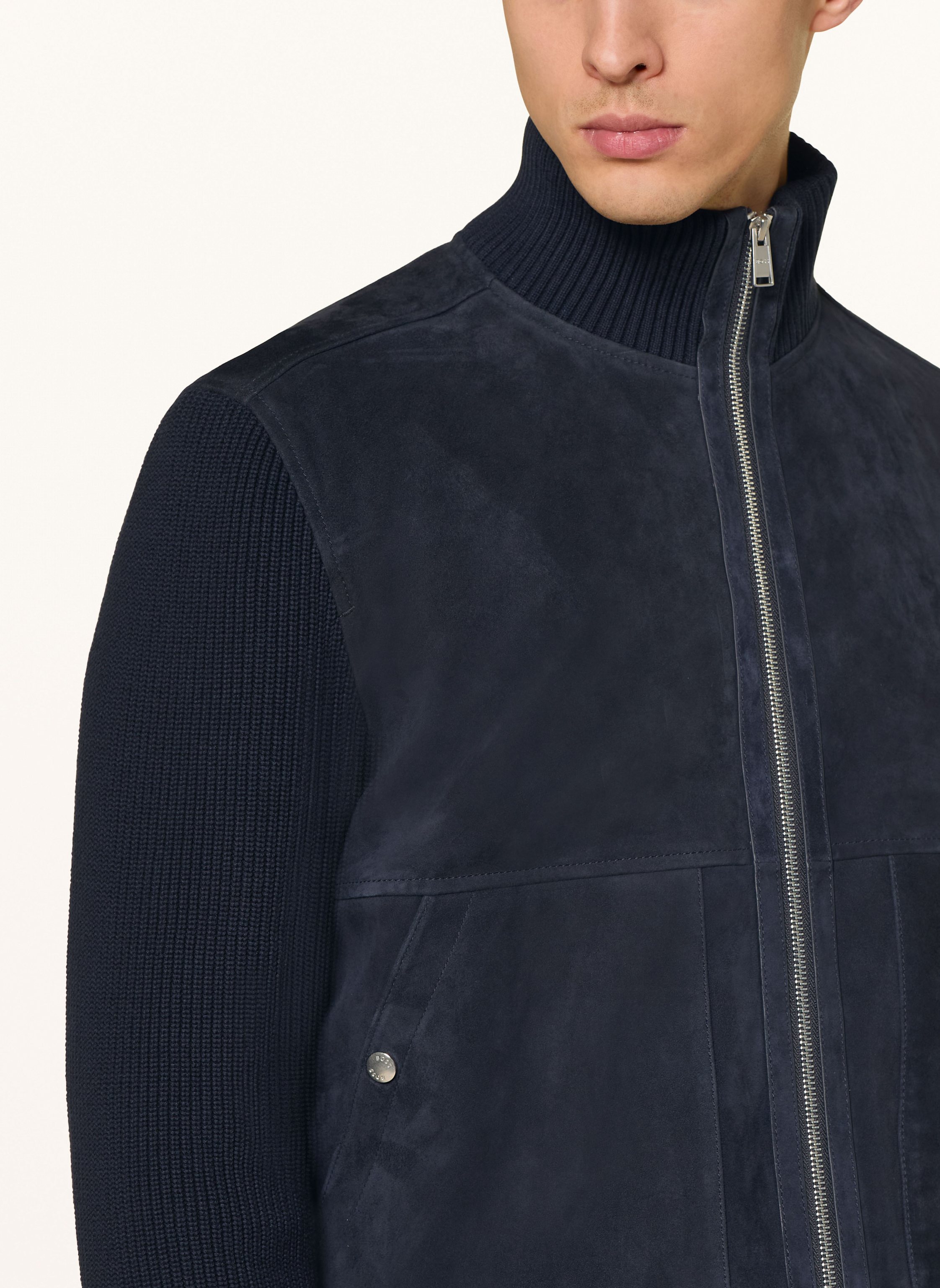 Thumbnail - Boss Lederblouson Maparo Im Materialmix blau