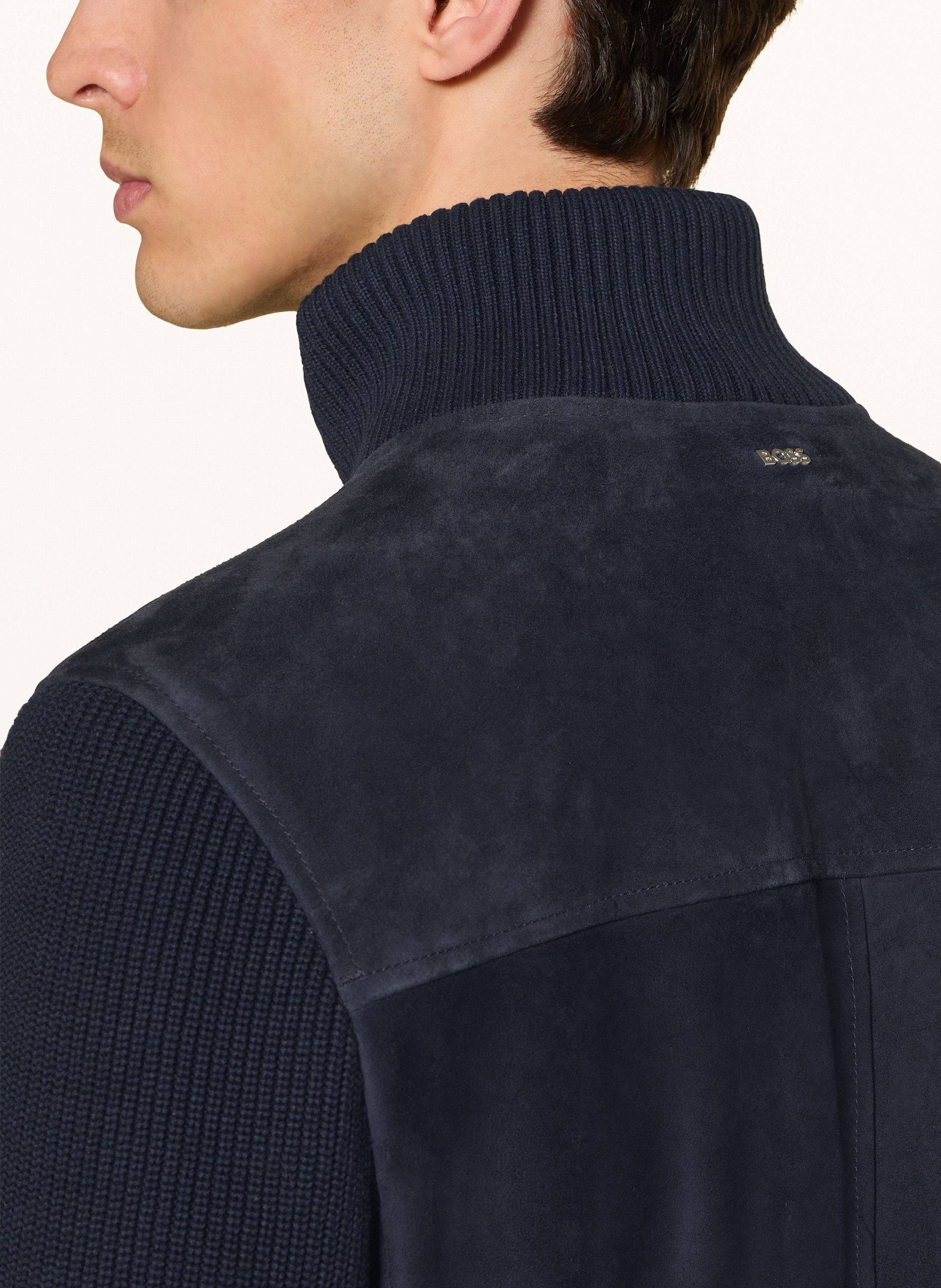 Thumbnail - Boss Lederblouson Maparo Im Materialmix blau