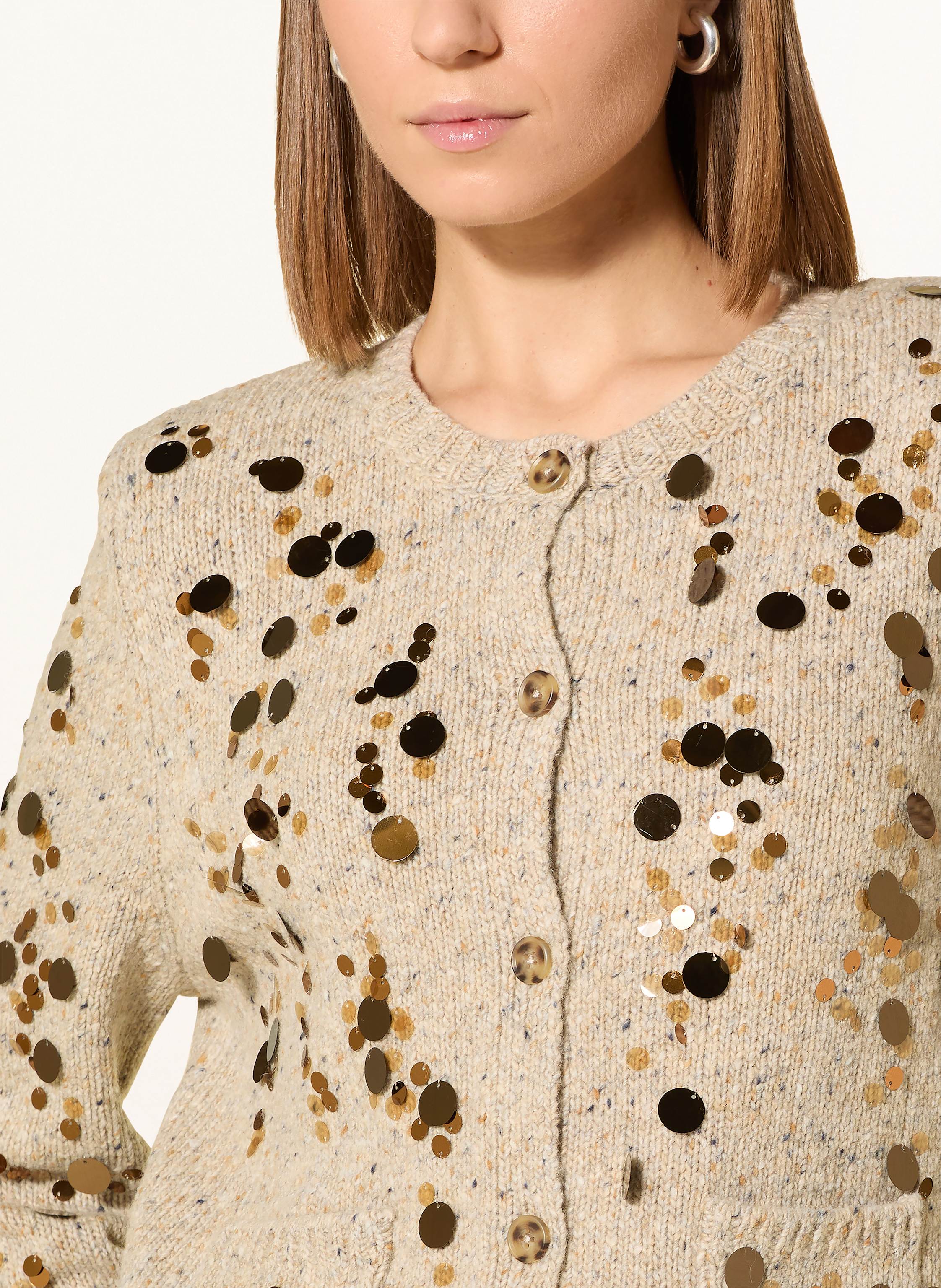 Thumbnail - Oui Strickjacke Mit Pailletten beige