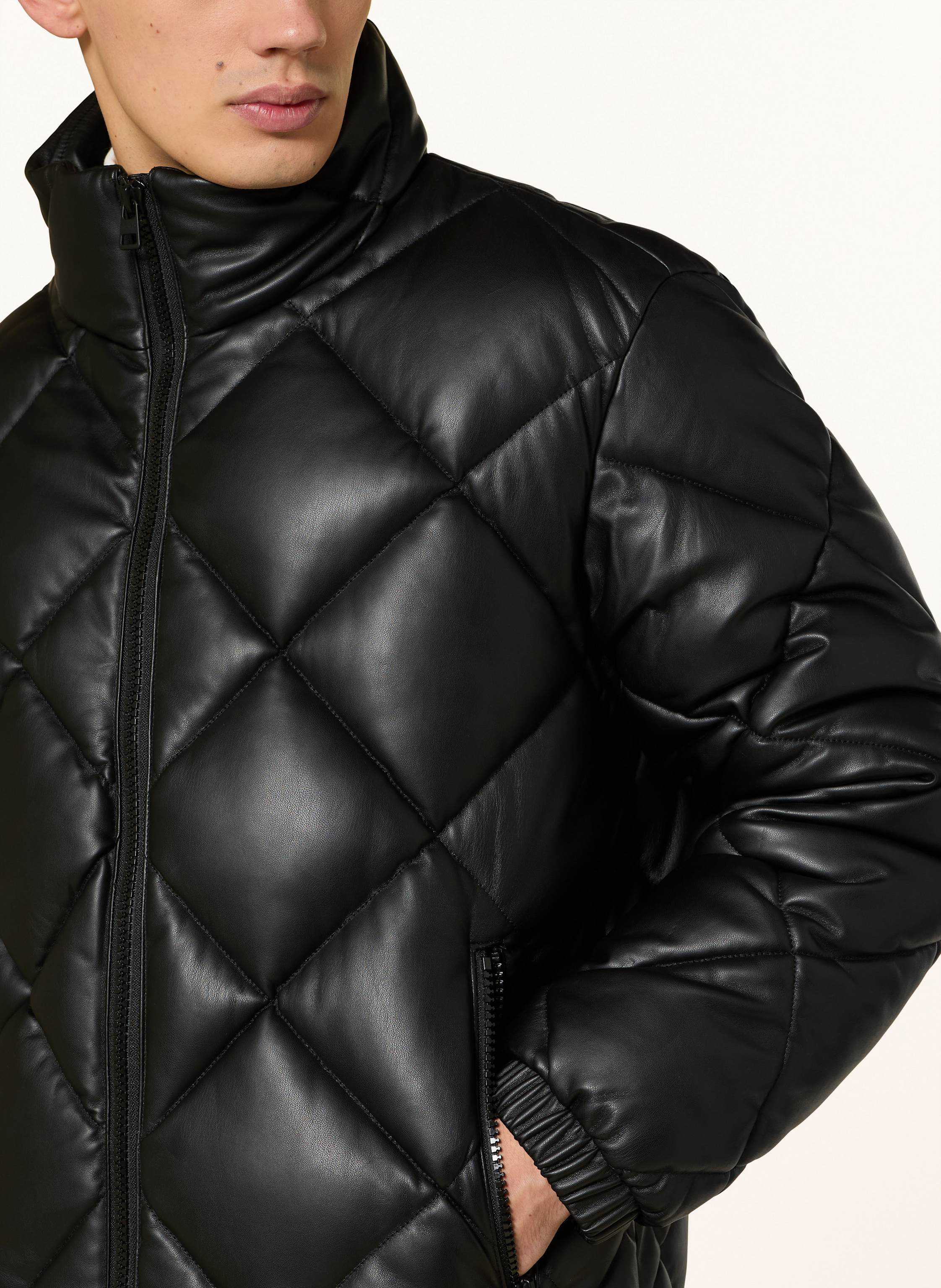 Thumbnail - Hugo Steppjacke Borin In Lederoptik schwarz