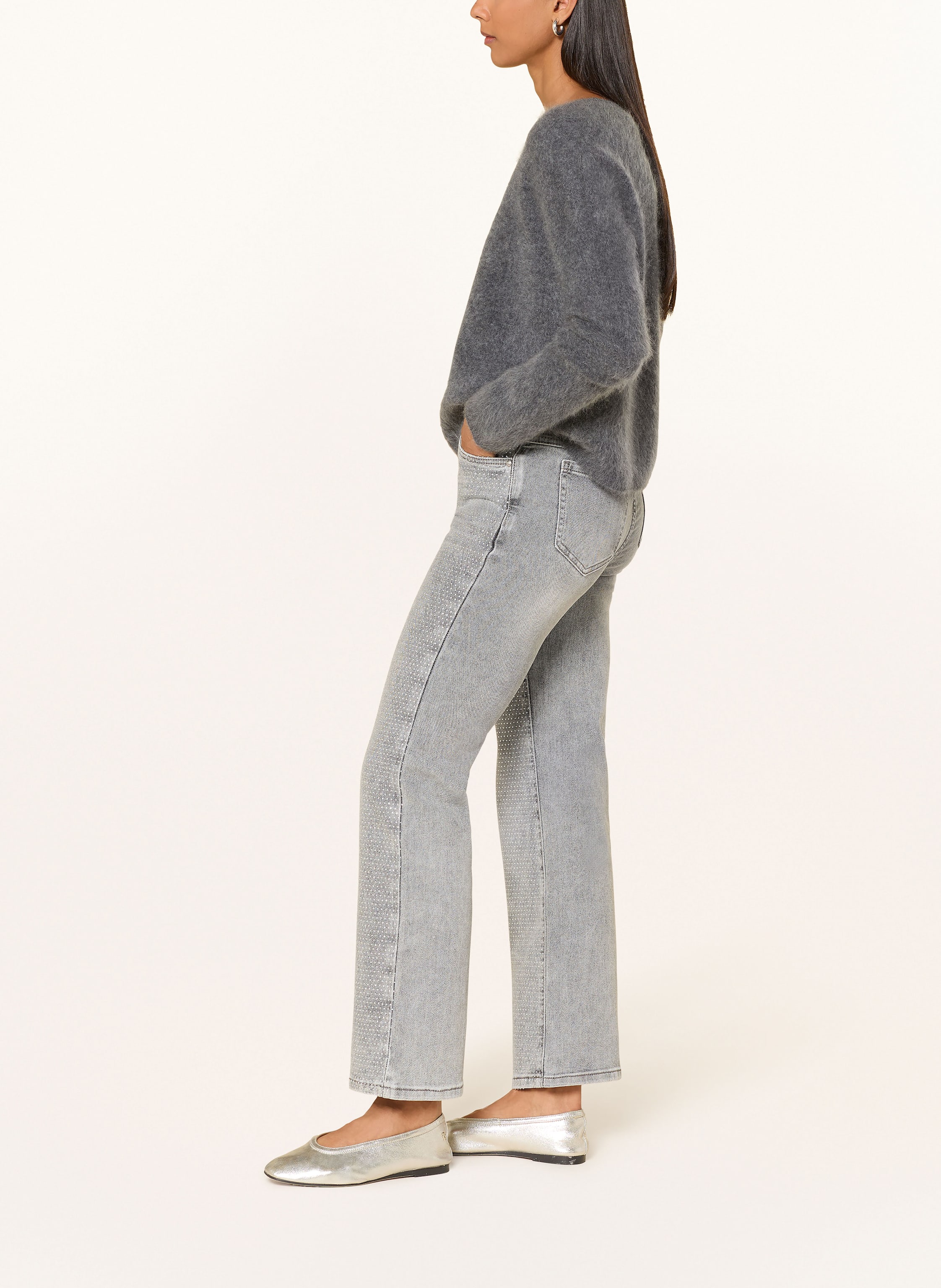 Thumbnail - Cartoon Straight Jeans Mit Schmucksteinen grau