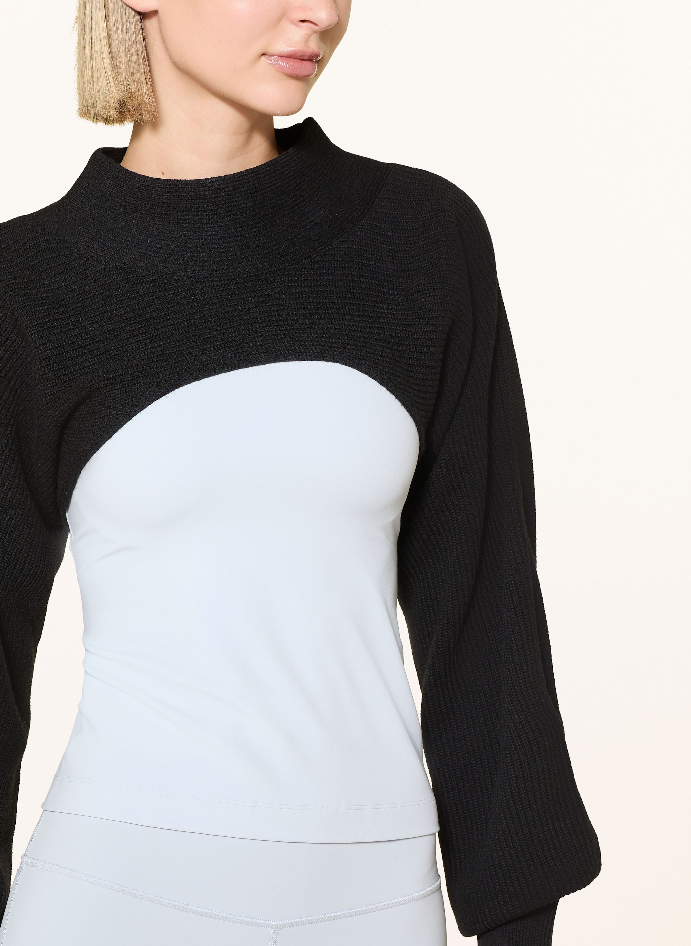 Thumbnail - Lululemon Cropped-Pullover Cotton-Blend Mockneck Knit Shrug schwarz