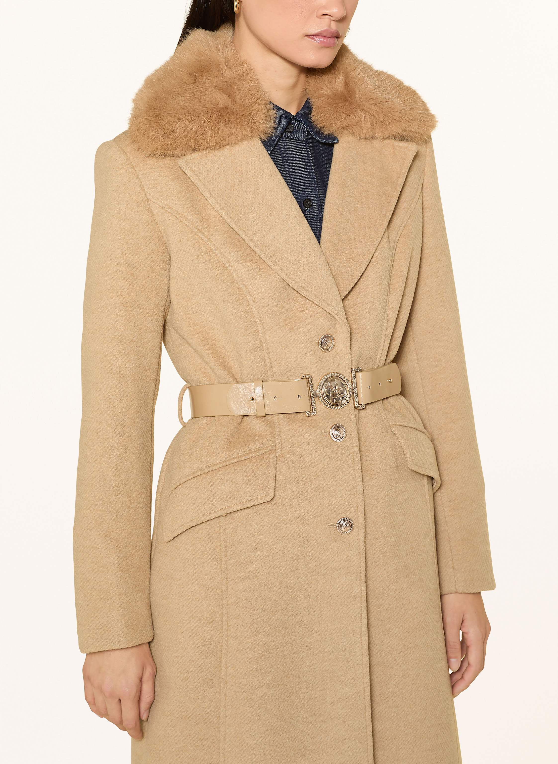 Thumbnail - Guess Mantel New Patrice Mit Abnehmbarem Kunstfell beige