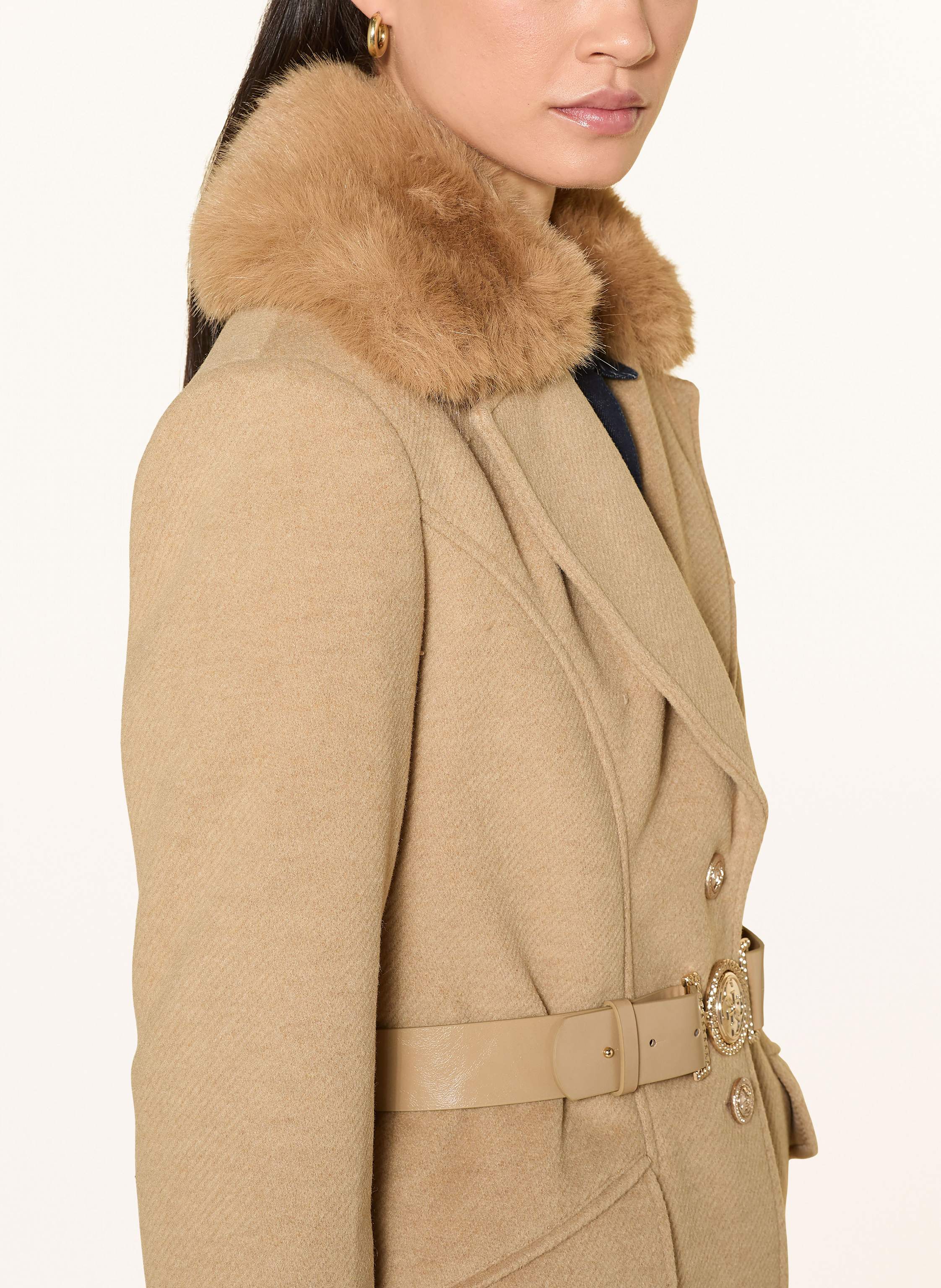 Thumbnail - Guess Mantel New Patrice Mit Abnehmbarem Kunstfell beige