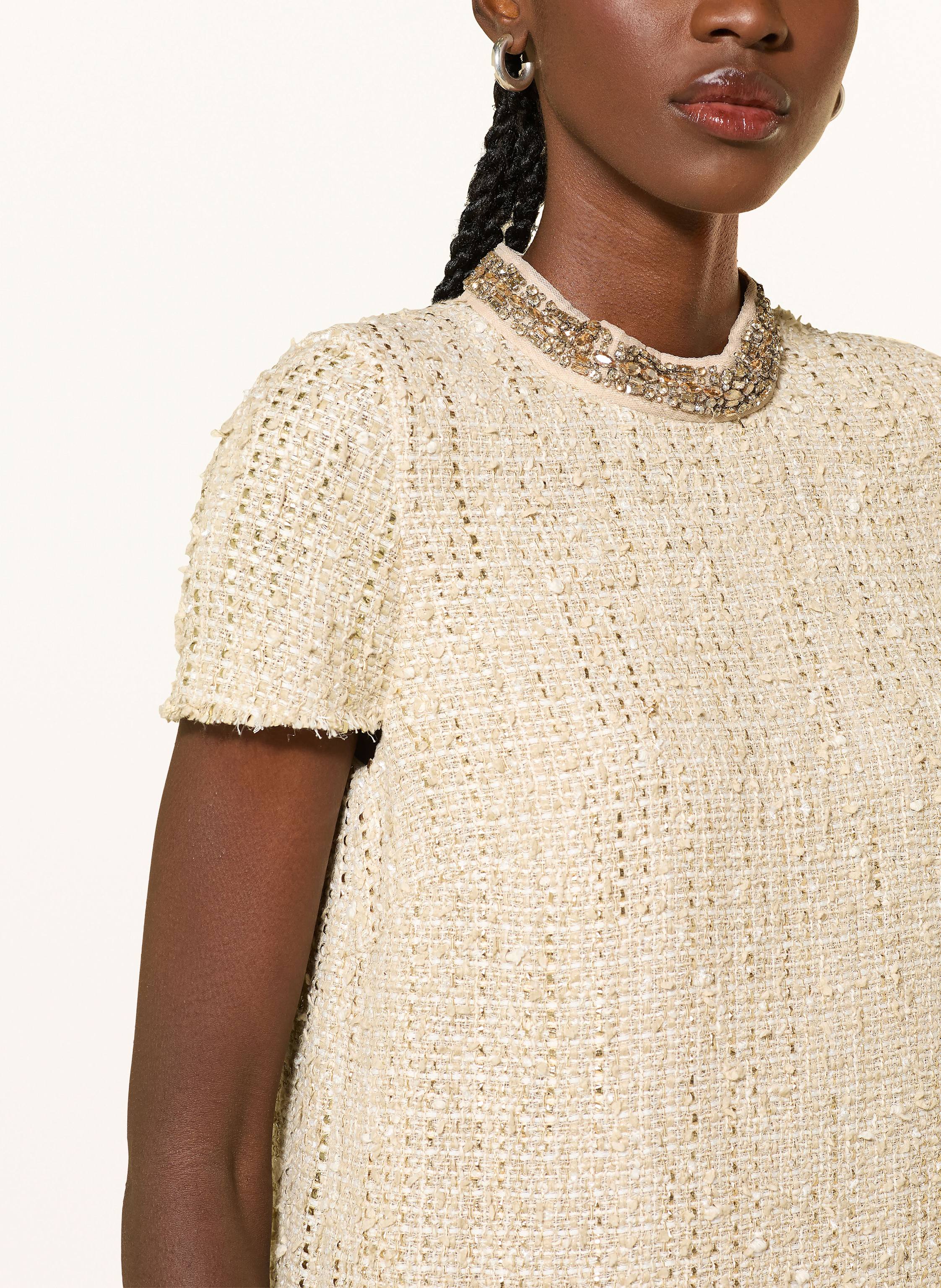 Thumbnail - Luisa Cerano Bouclé-Kleid Mit Glitzergarn Und Schmucksteinen beige