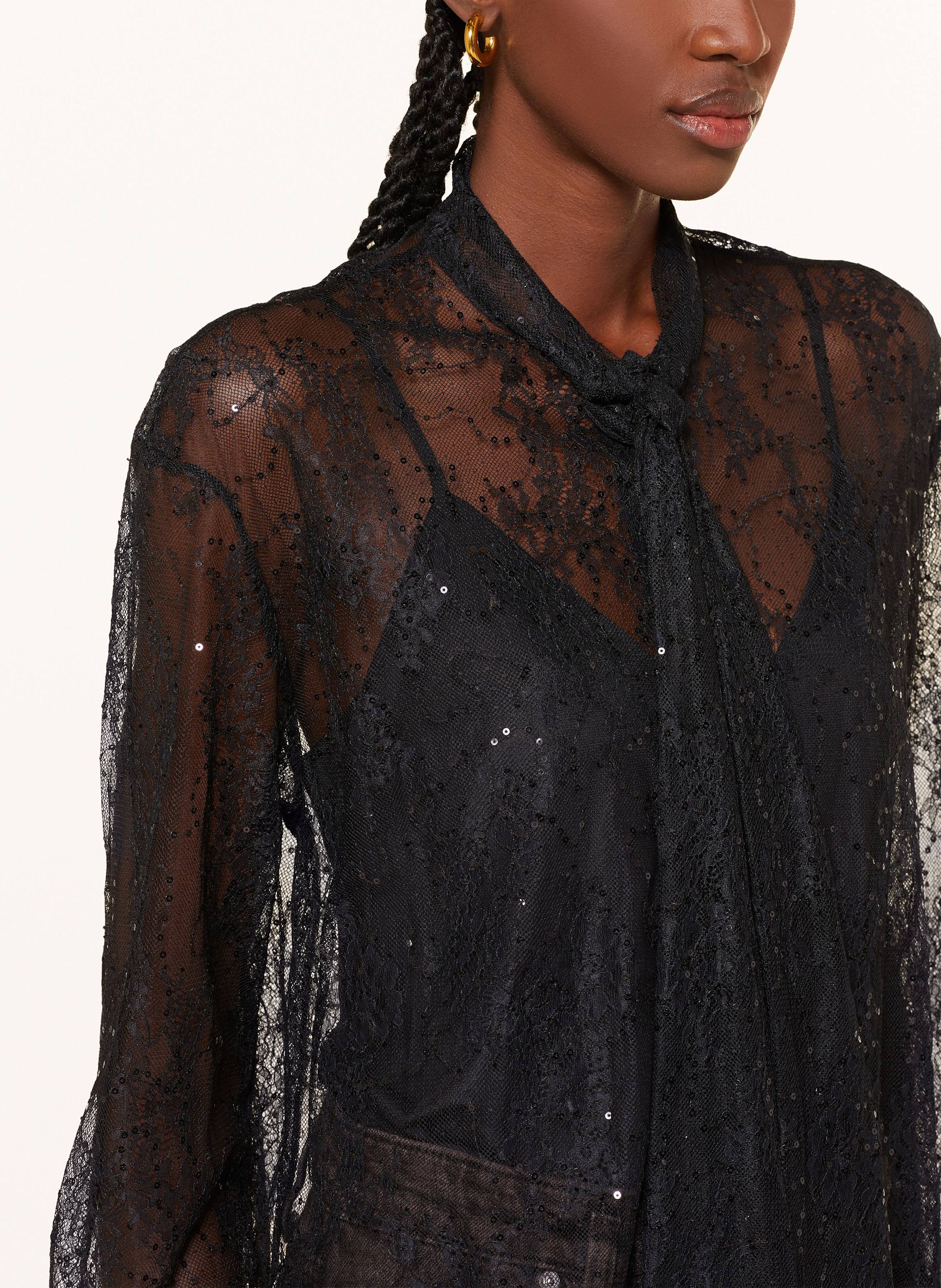 Thumbnail - Maje Schluppenbluse Aus Spitze Mit Pailletten schwarz