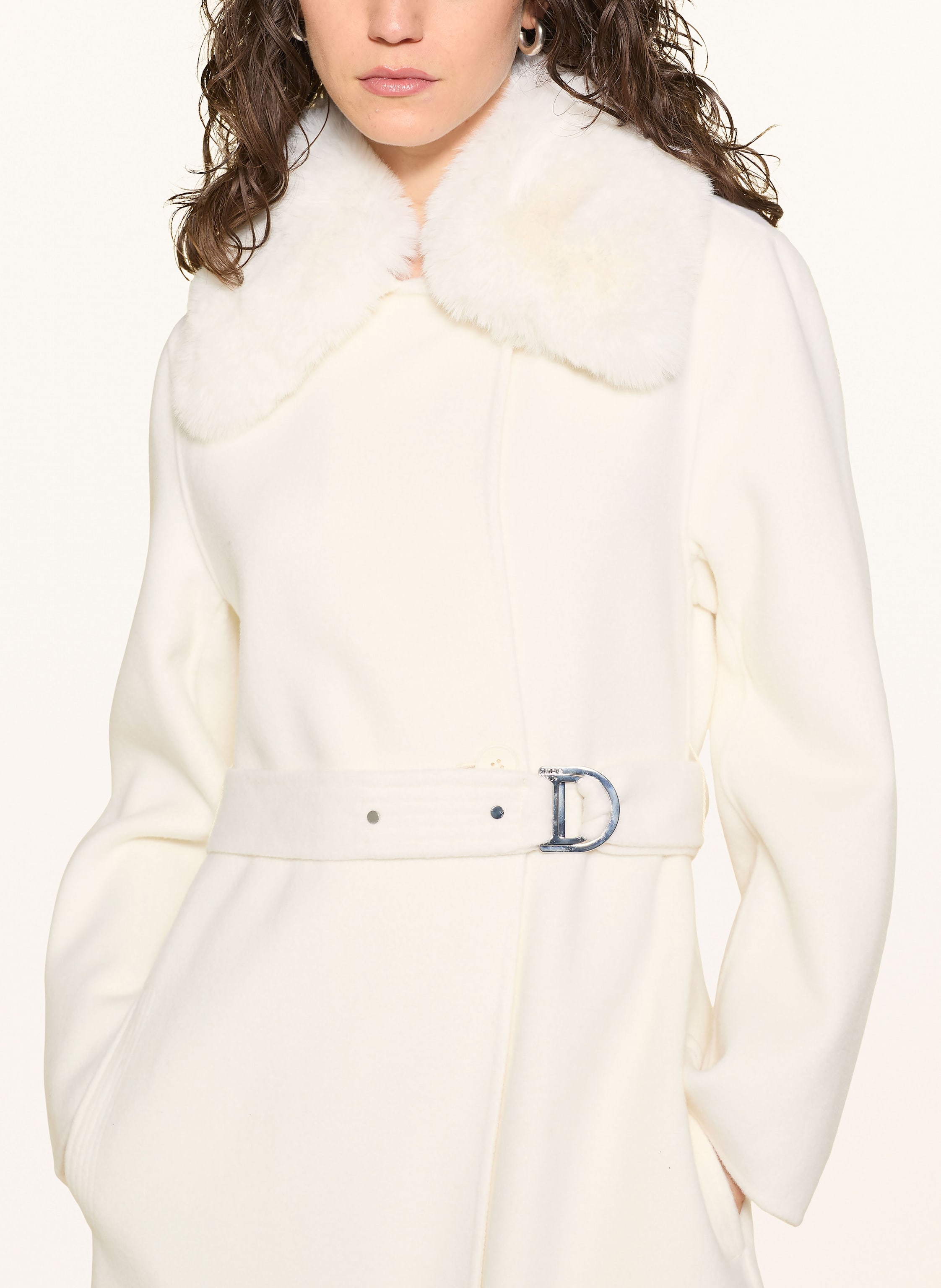 Thumbnail - Maje Mantel Mit Abnehmbarem Kunstpelzkragen weiss