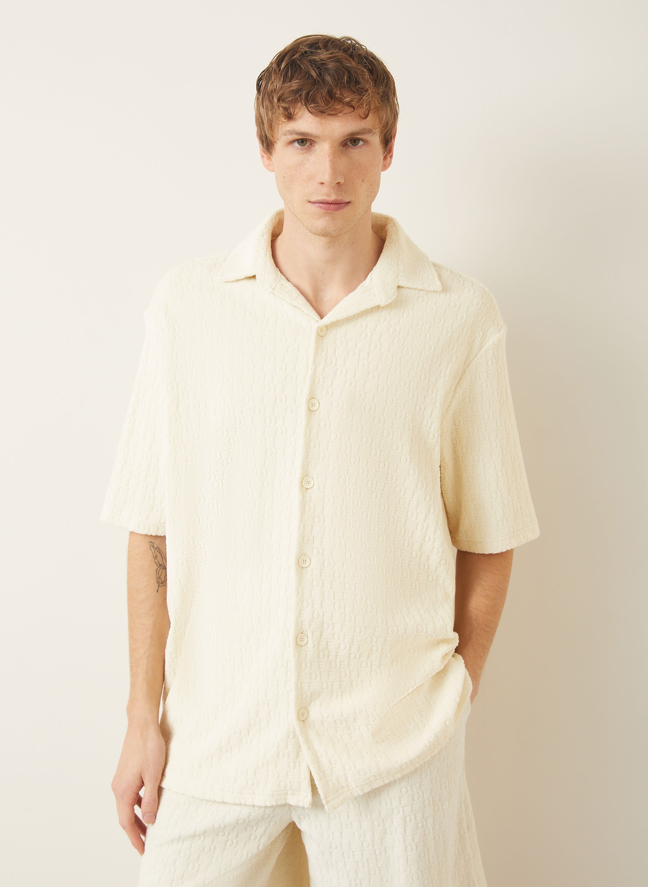 Thumbnail - Off-White Resorthemd Comfort Fit Aus Frottee weiss