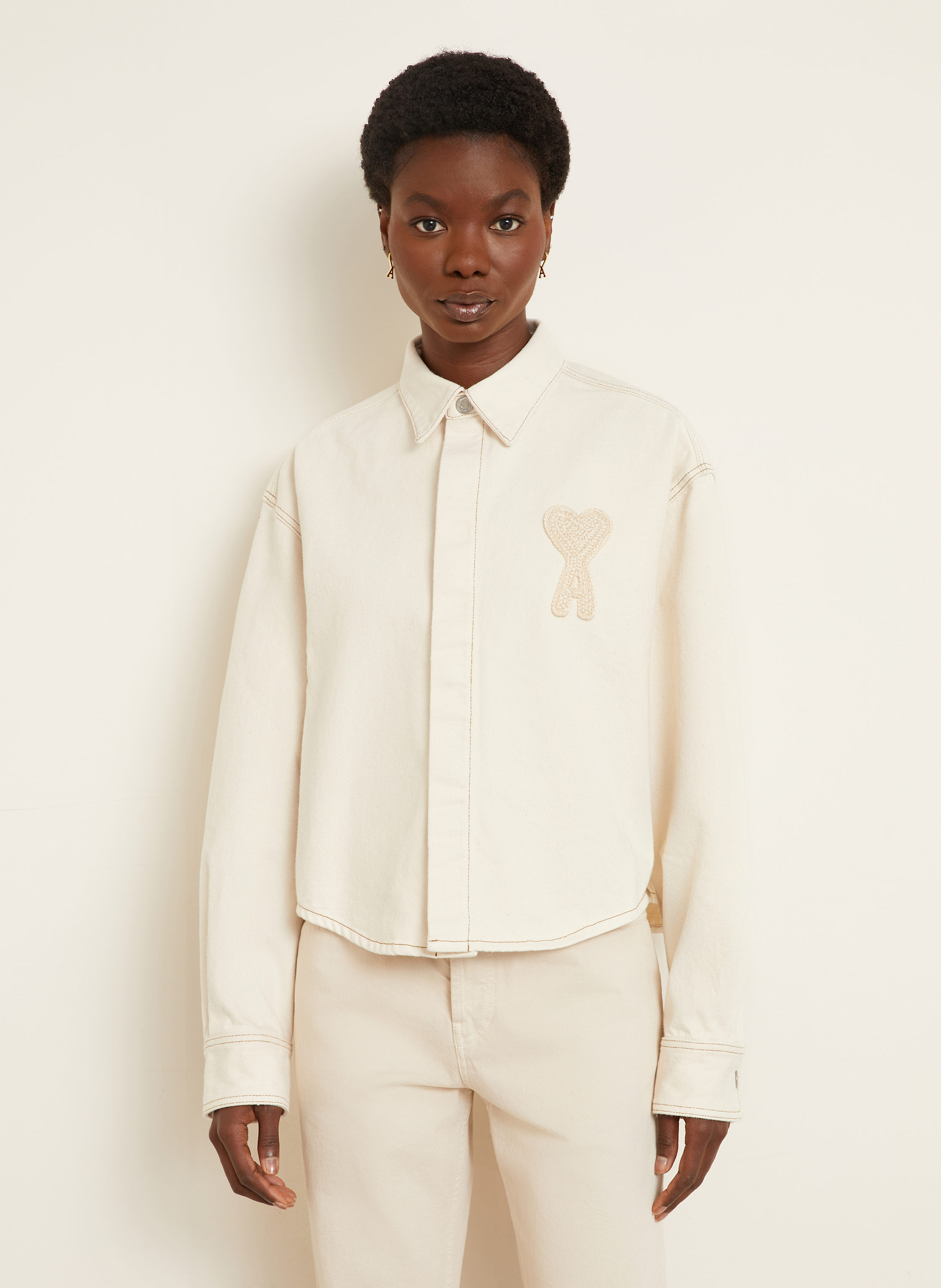 Thumbnail - Ami Paris Jeansbluse beige