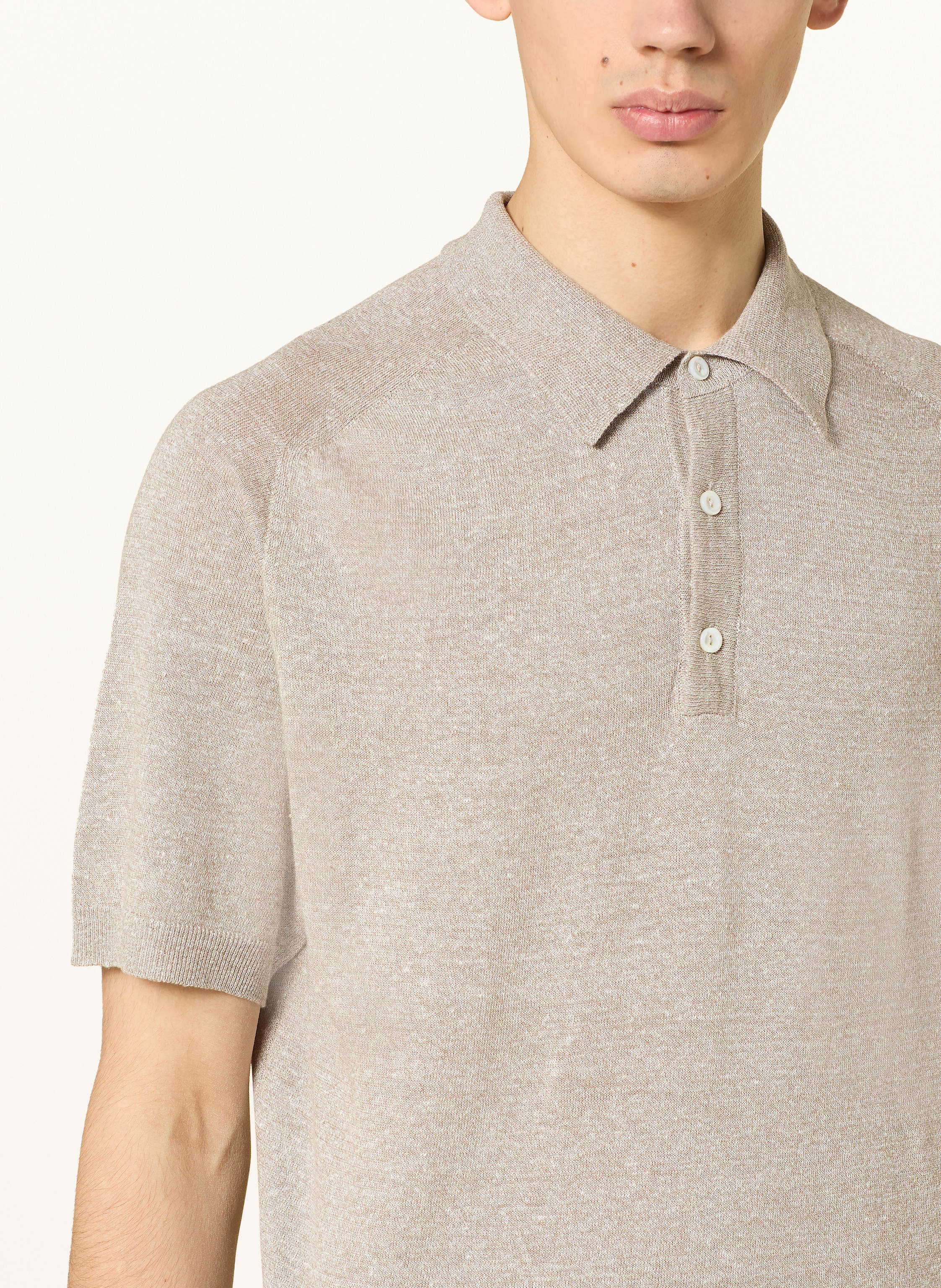 Thumbnail - Eton Strick-Poloshirt Mit Leinen beige