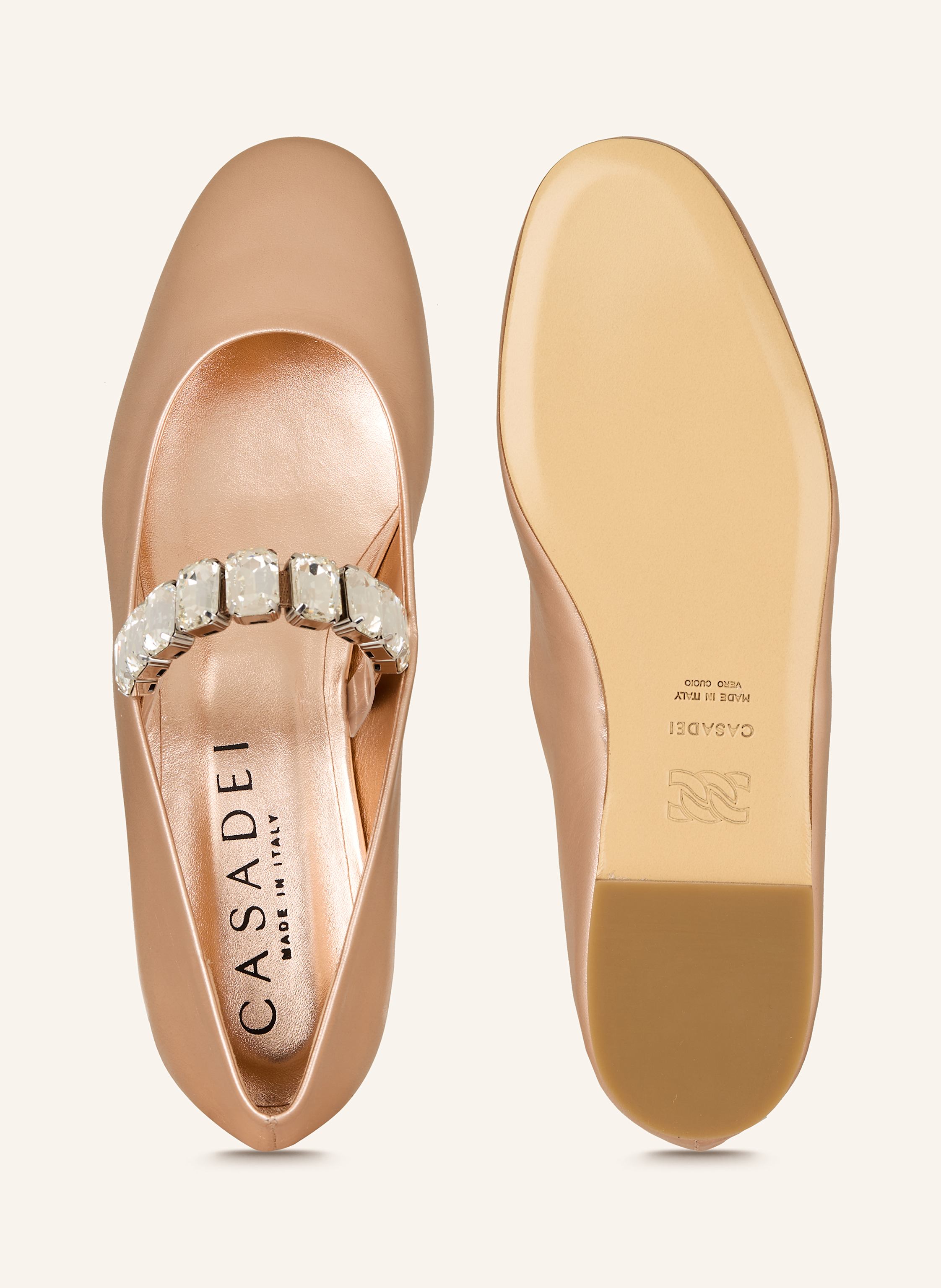 Thumbnail - Casadei Ballerinas Mit Schmucksteinen beige