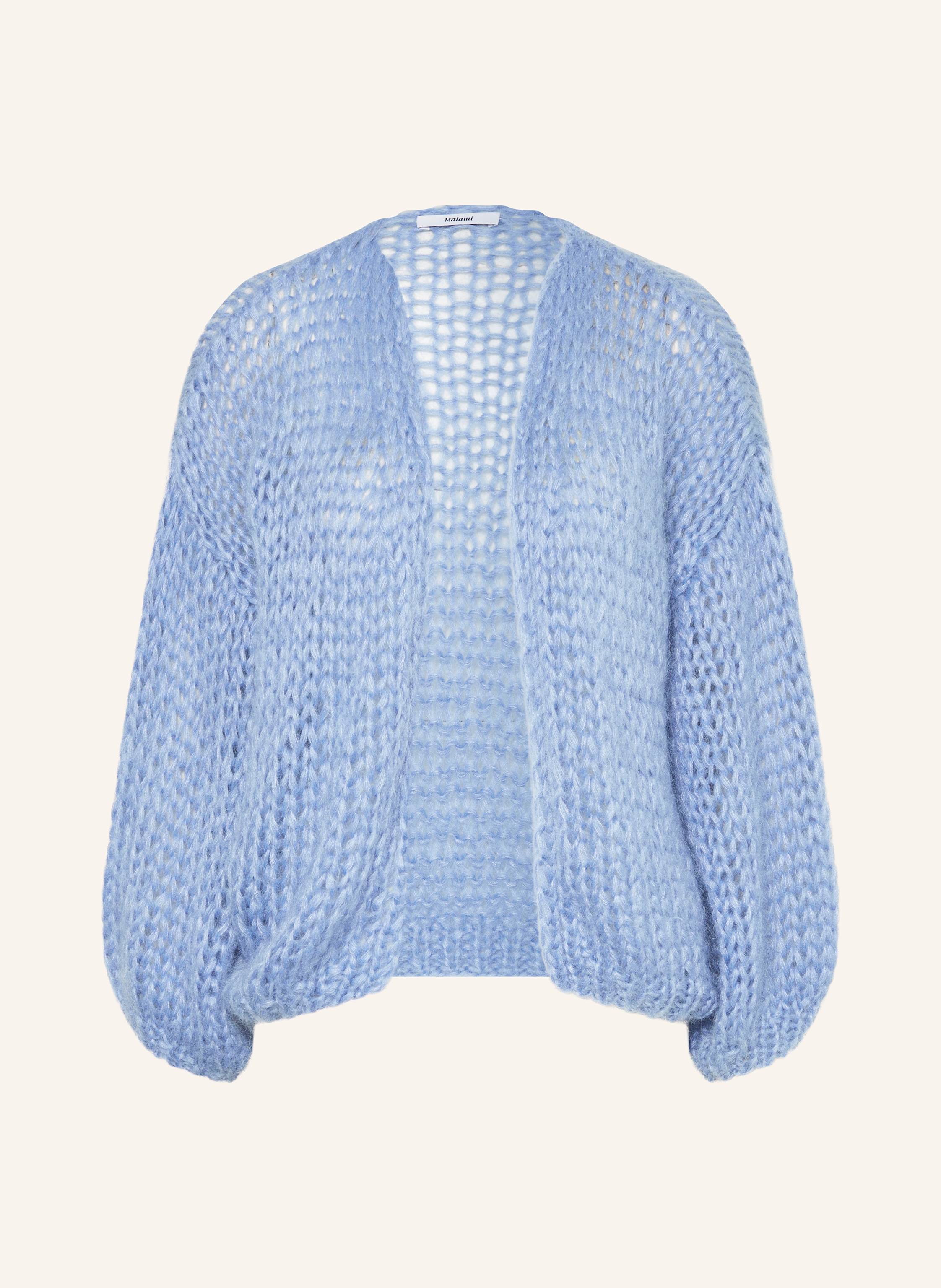 Mohair Kurze Blaue Strickjacke Damen MAIAMI Strickhülle Aus Mohair