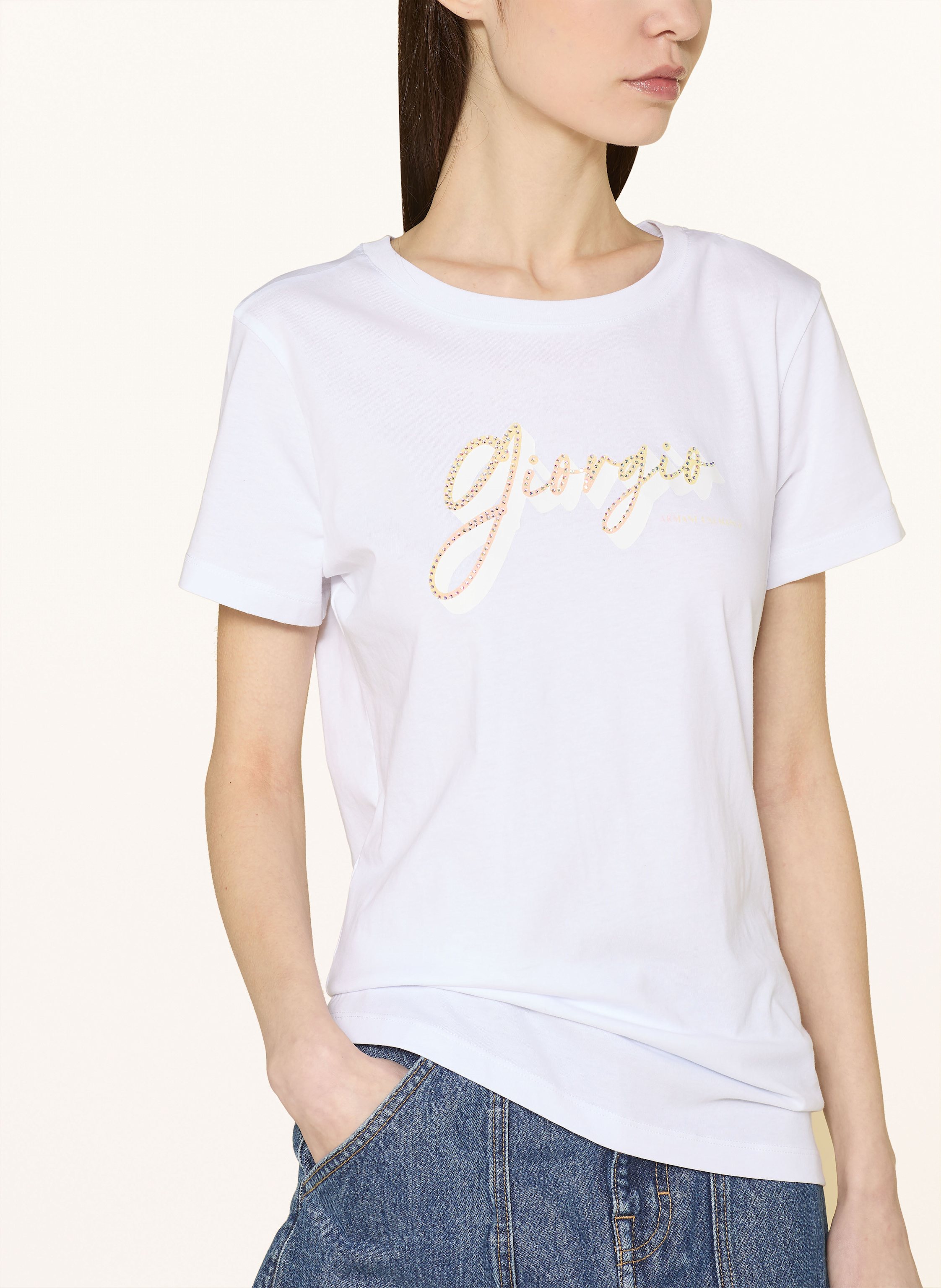 Thumbnail - Armani Exchange T-Shirt Mit Schmucksteinen weiss
