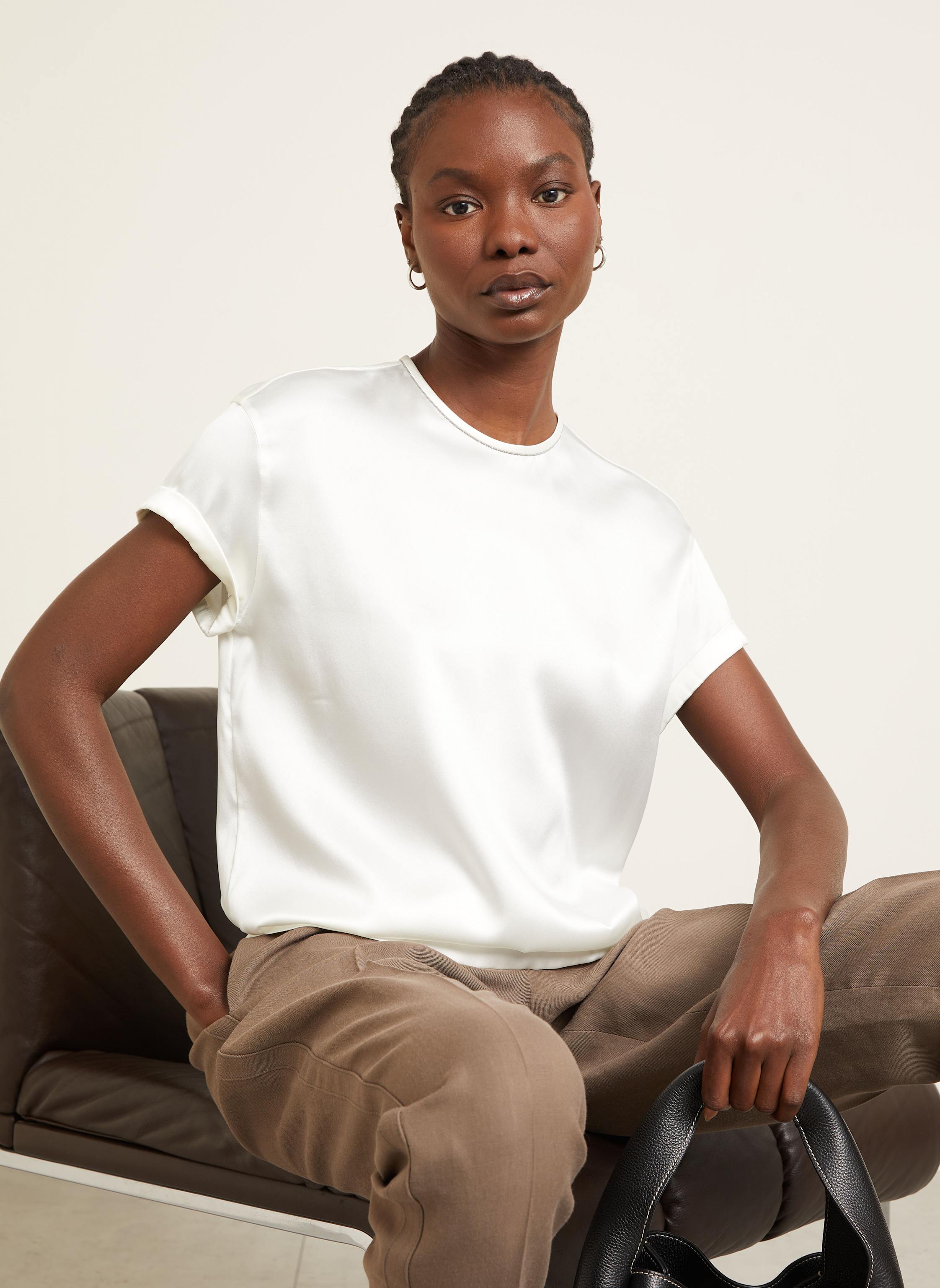 Thumbnail - Brunello Cucinelli Blusenshirt Aus Seide Mit Schmucksteinen beige