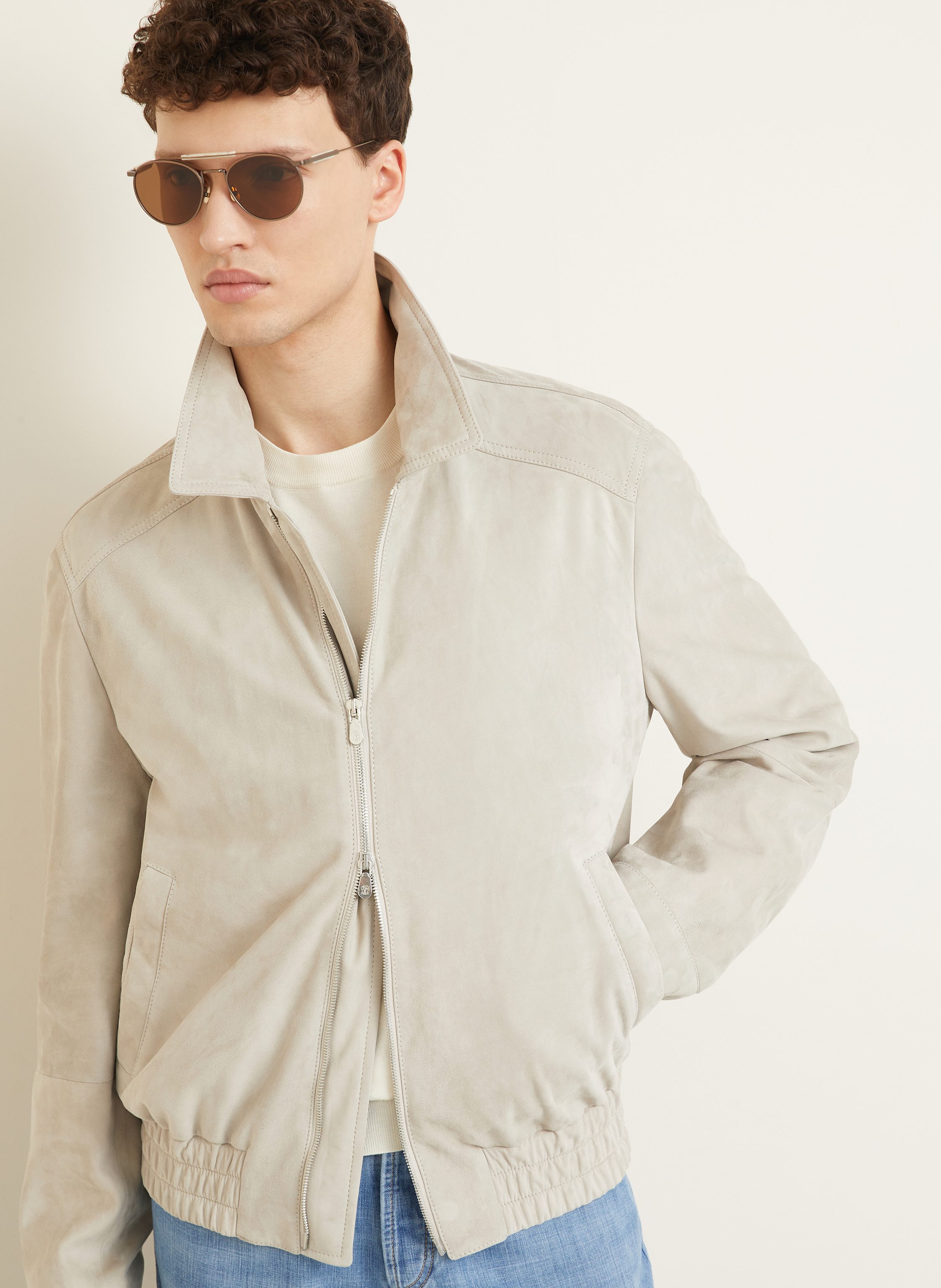 Thumbnail - Brunello Cucinelli Lederjacke beige