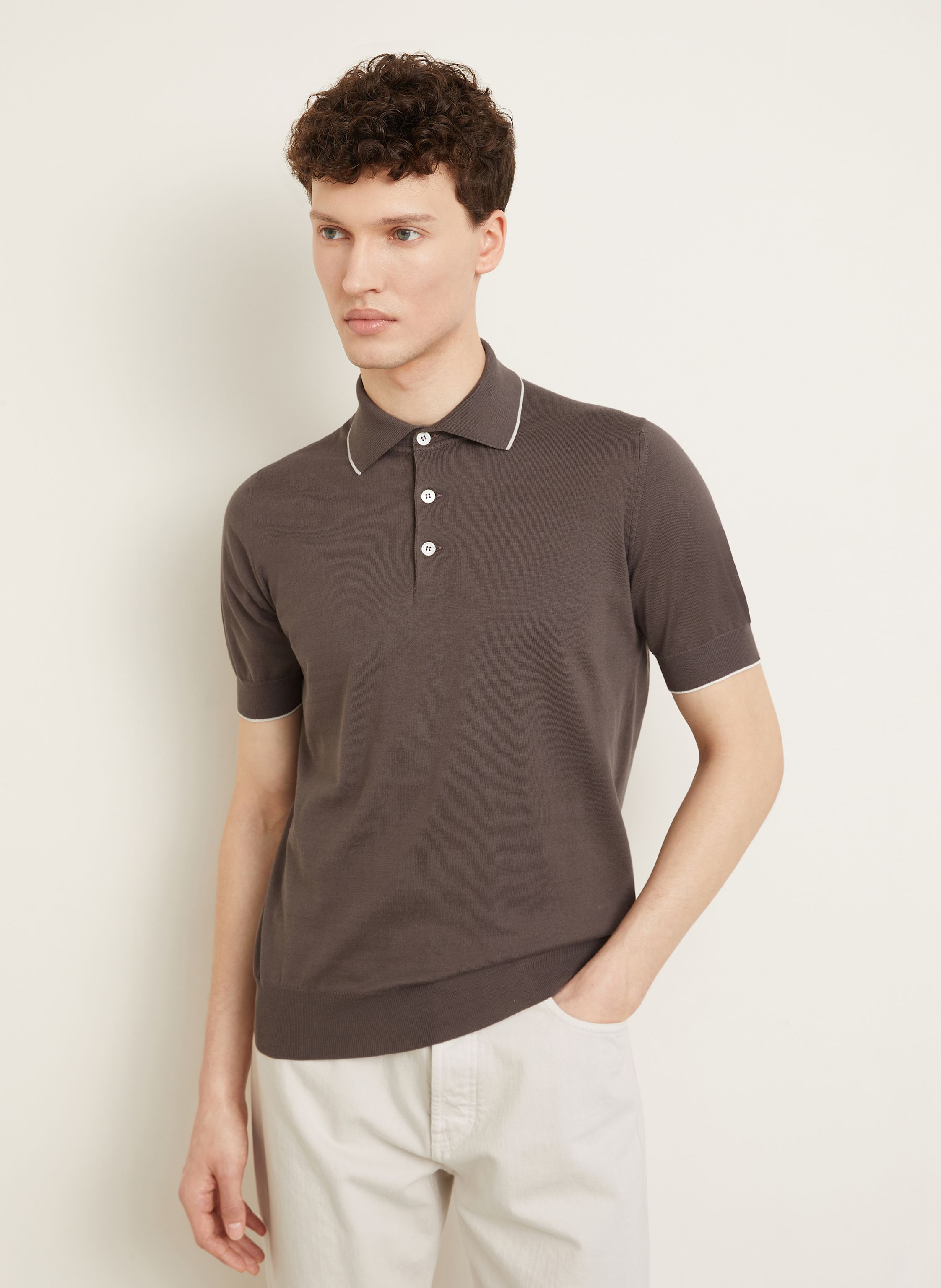 Thumbnail - Brunello Cucinelli Strick-Poloshirt braun