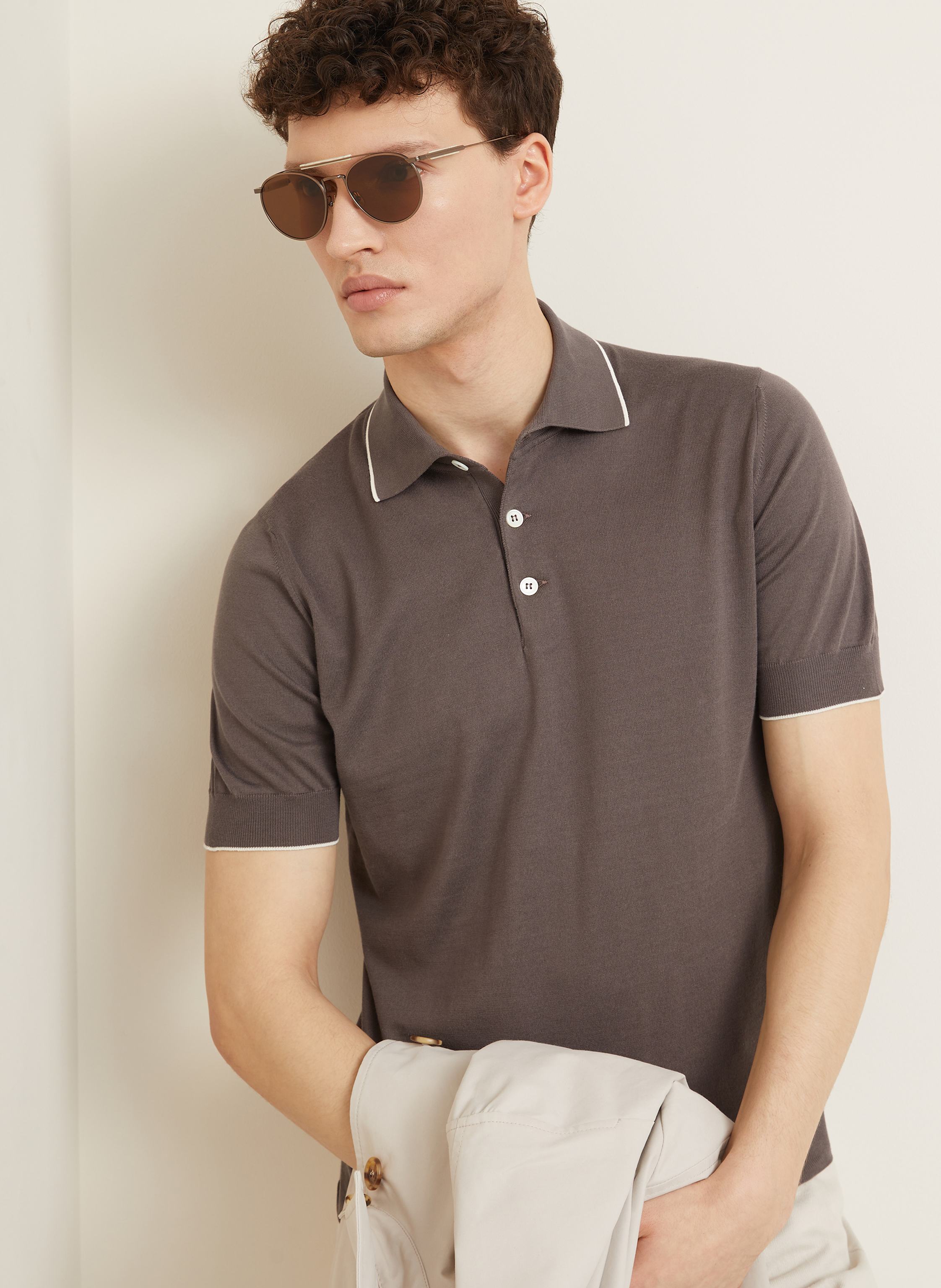 Thumbnail - Brunello Cucinelli Strick-Poloshirt braun