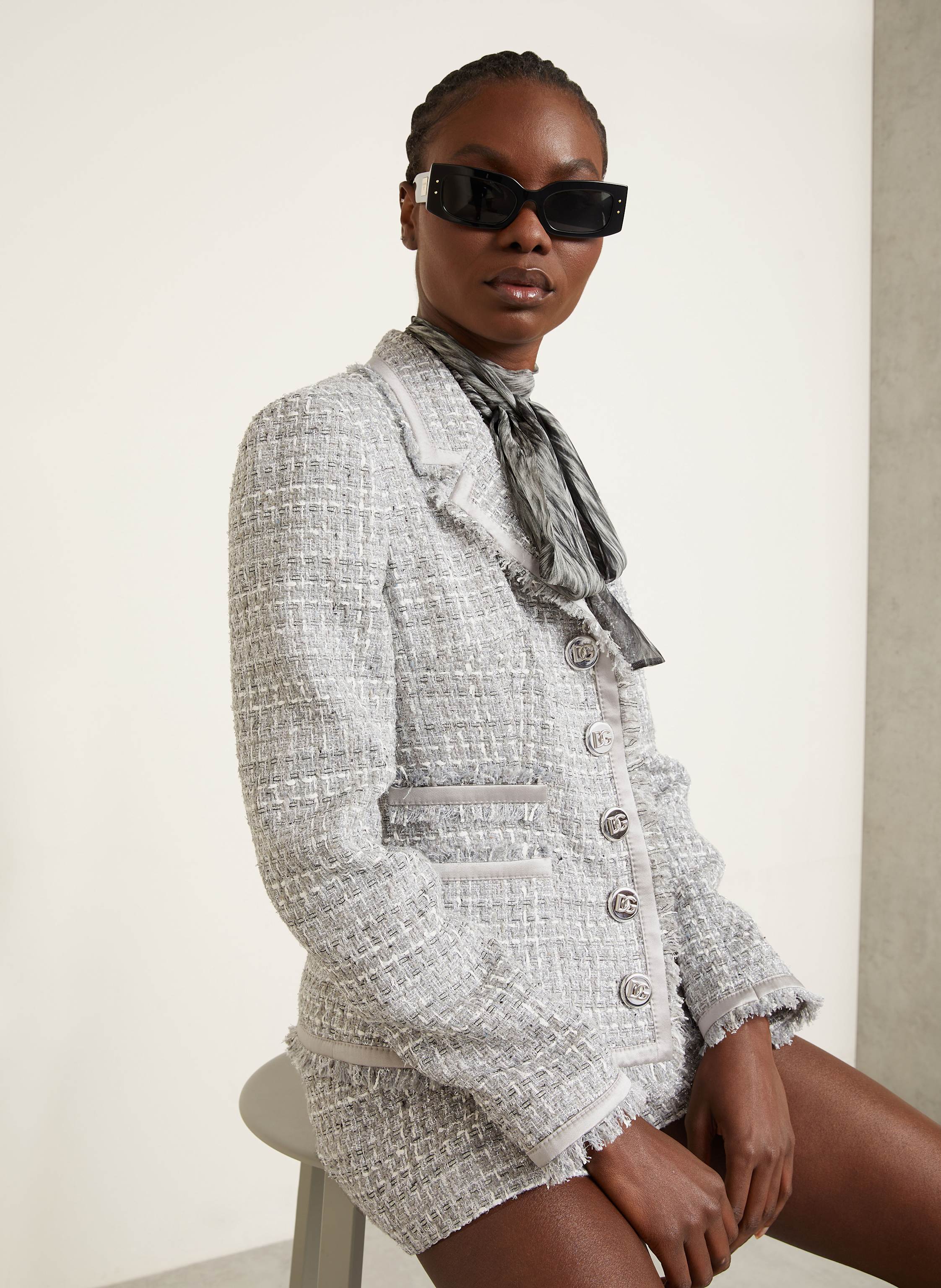 Thumbnail - Dolce & Gabbana Bouclé-Blazer Mit Glitzergarn grau