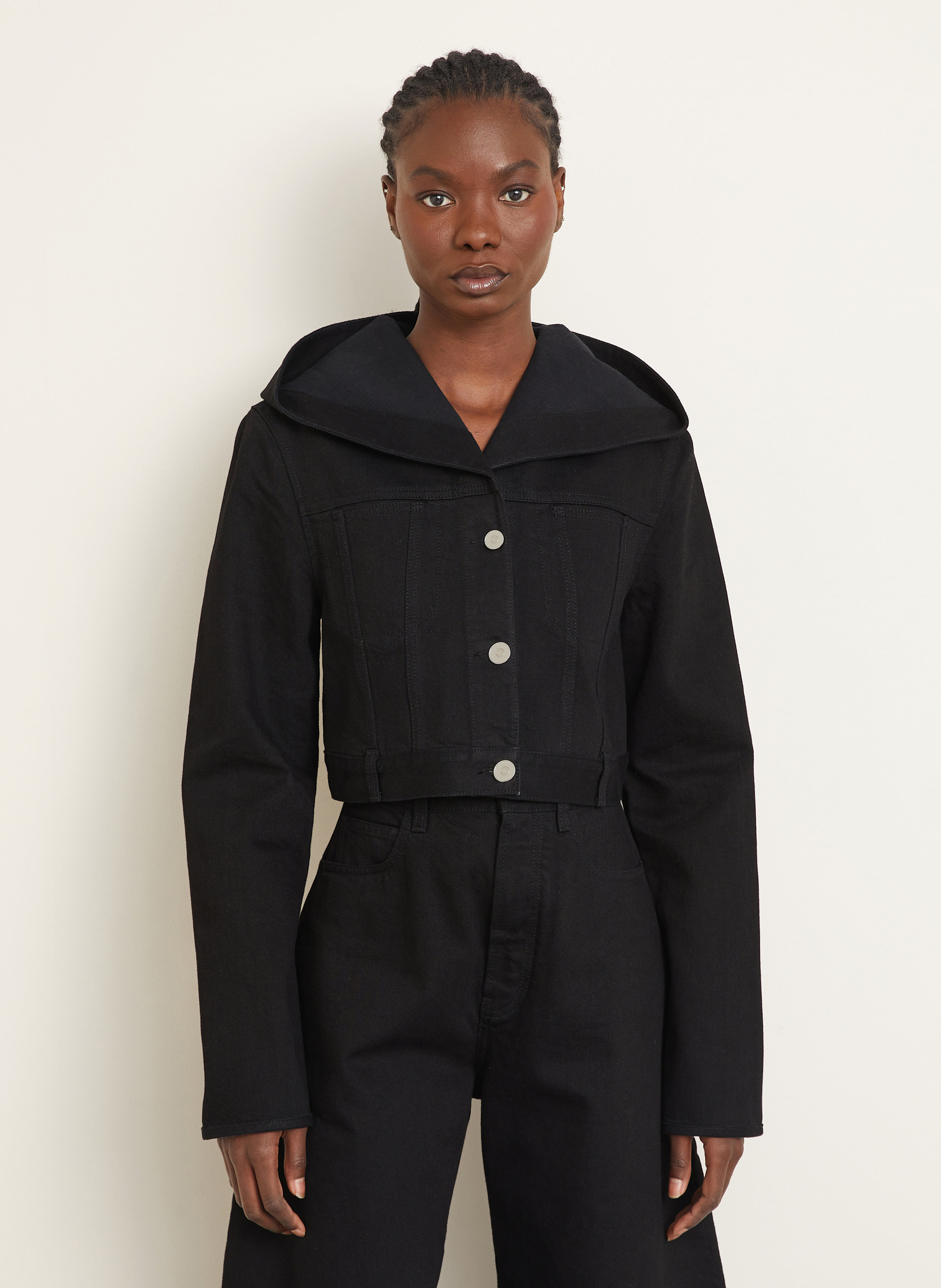 Thumbnail - Alaïa Cropped-Jeansjacke schwarz