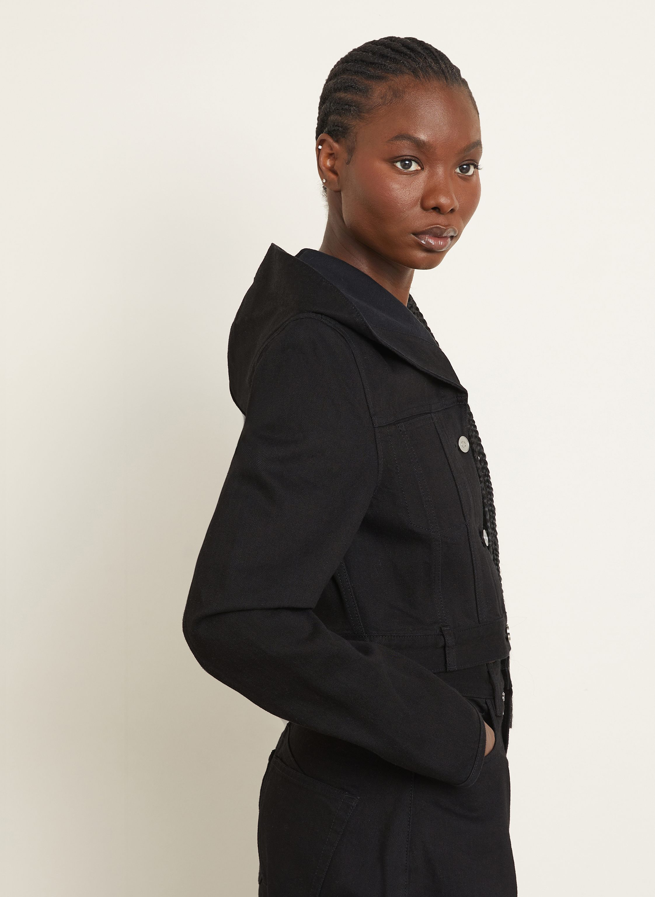 Thumbnail - Alaïa Cropped-Jeansjacke schwarz