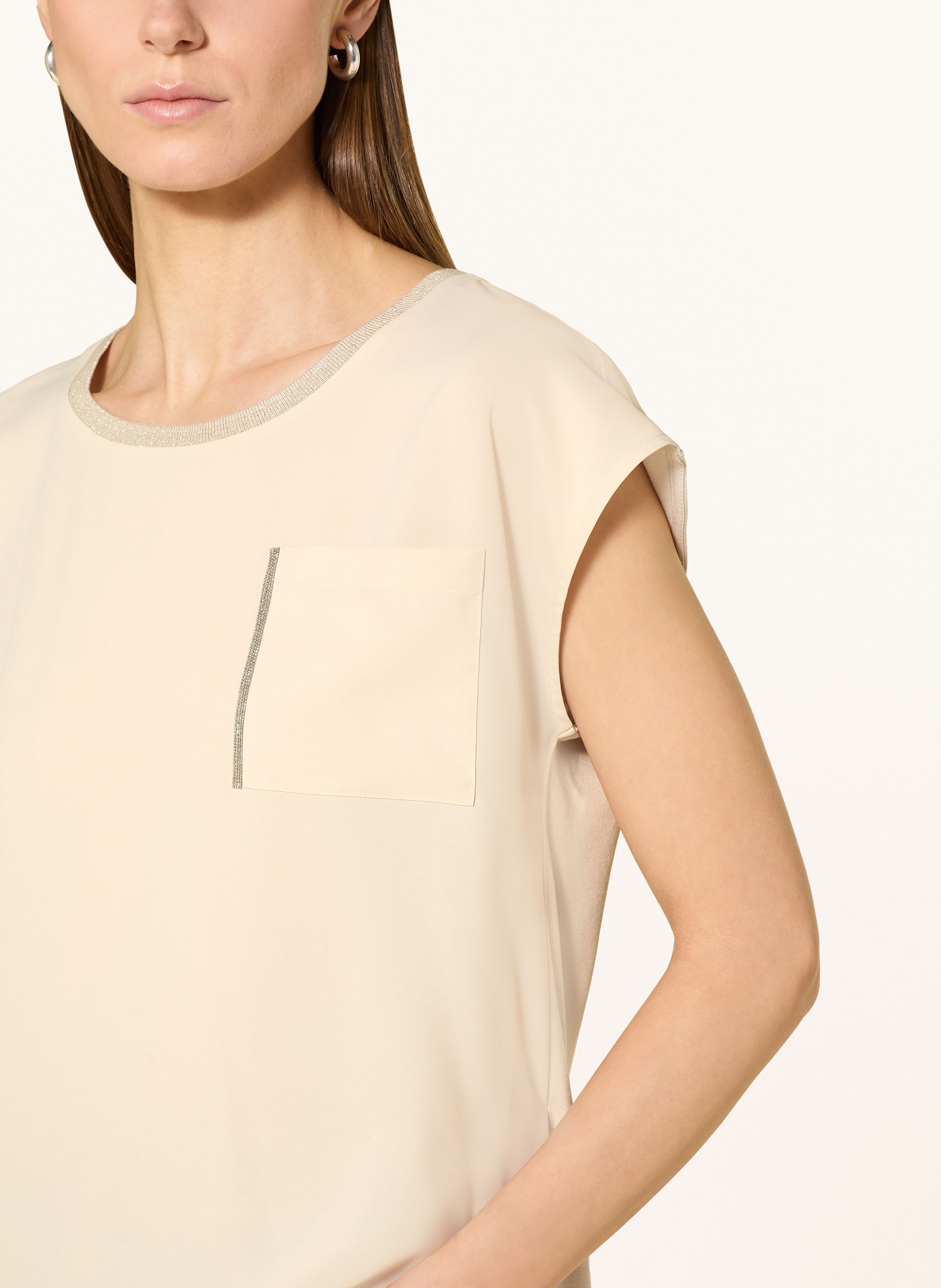 Thumbnail - Monari Blusenshirt Im Materialmix Mit Glitzergarn beige