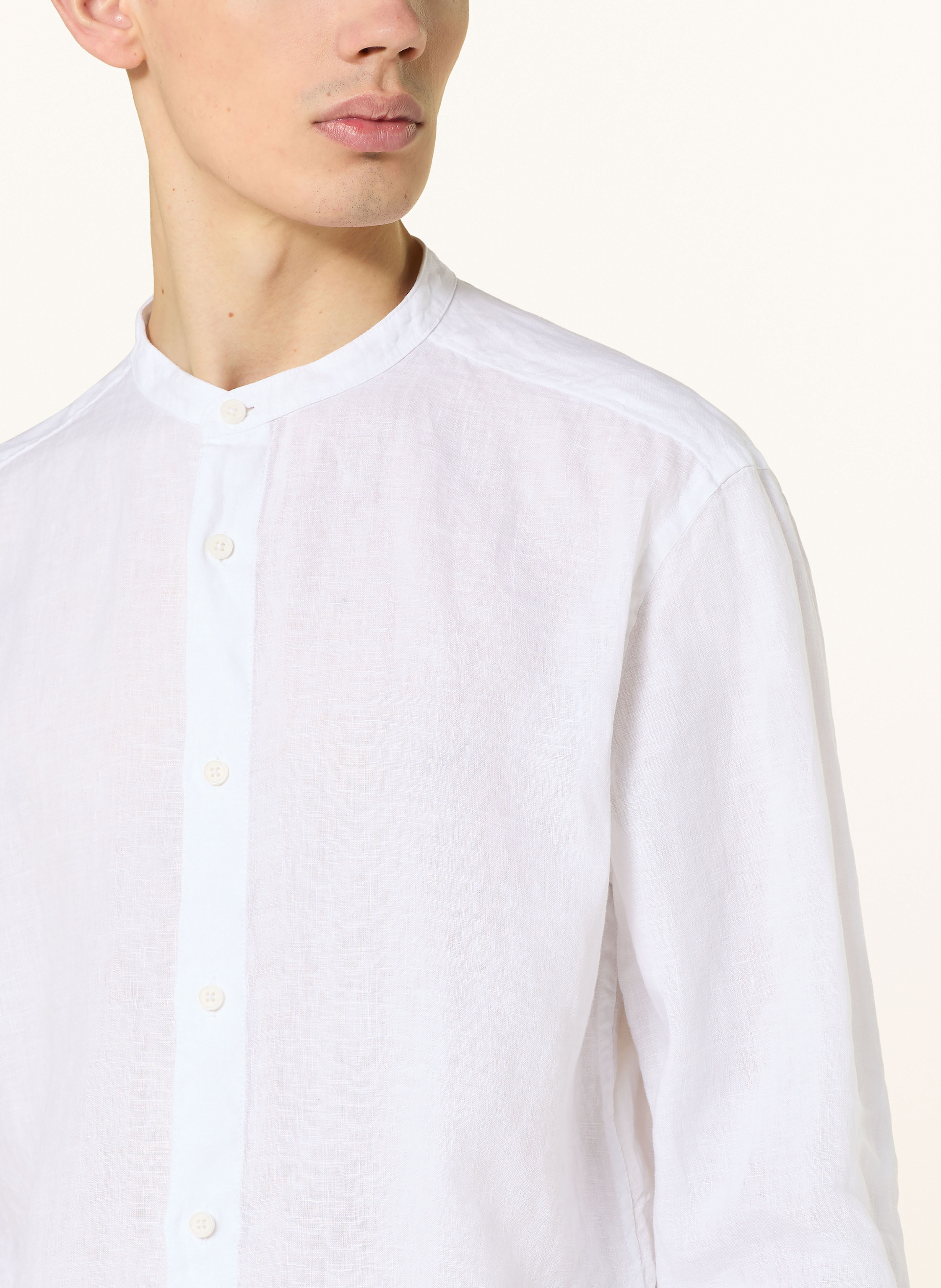 Thumbnail - Olymp Leinenhemd Casual Regular Fit Mit Stehkragen weiss