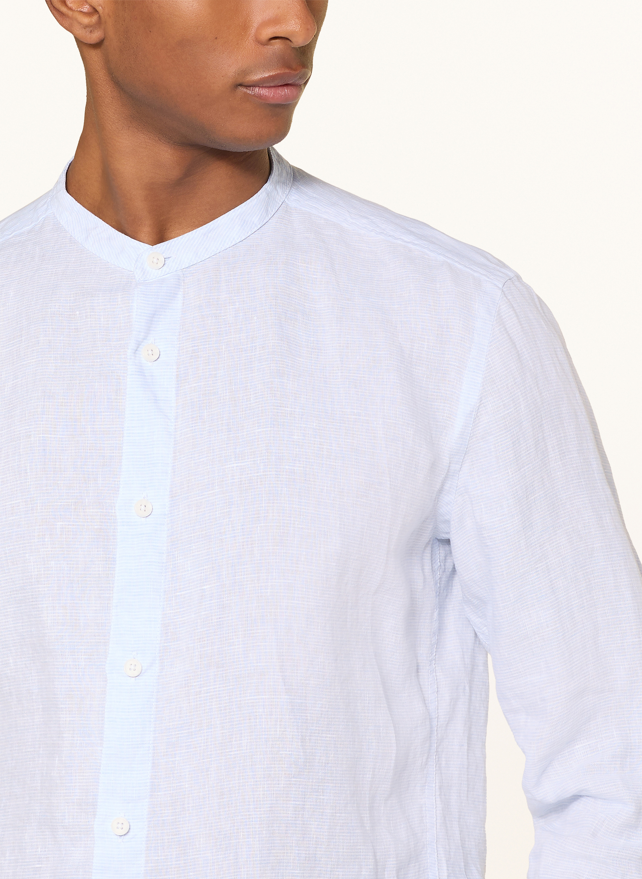 Thumbnail - Olymp Leinenhemd Casual Regular Fit Mit Stehkragen blau