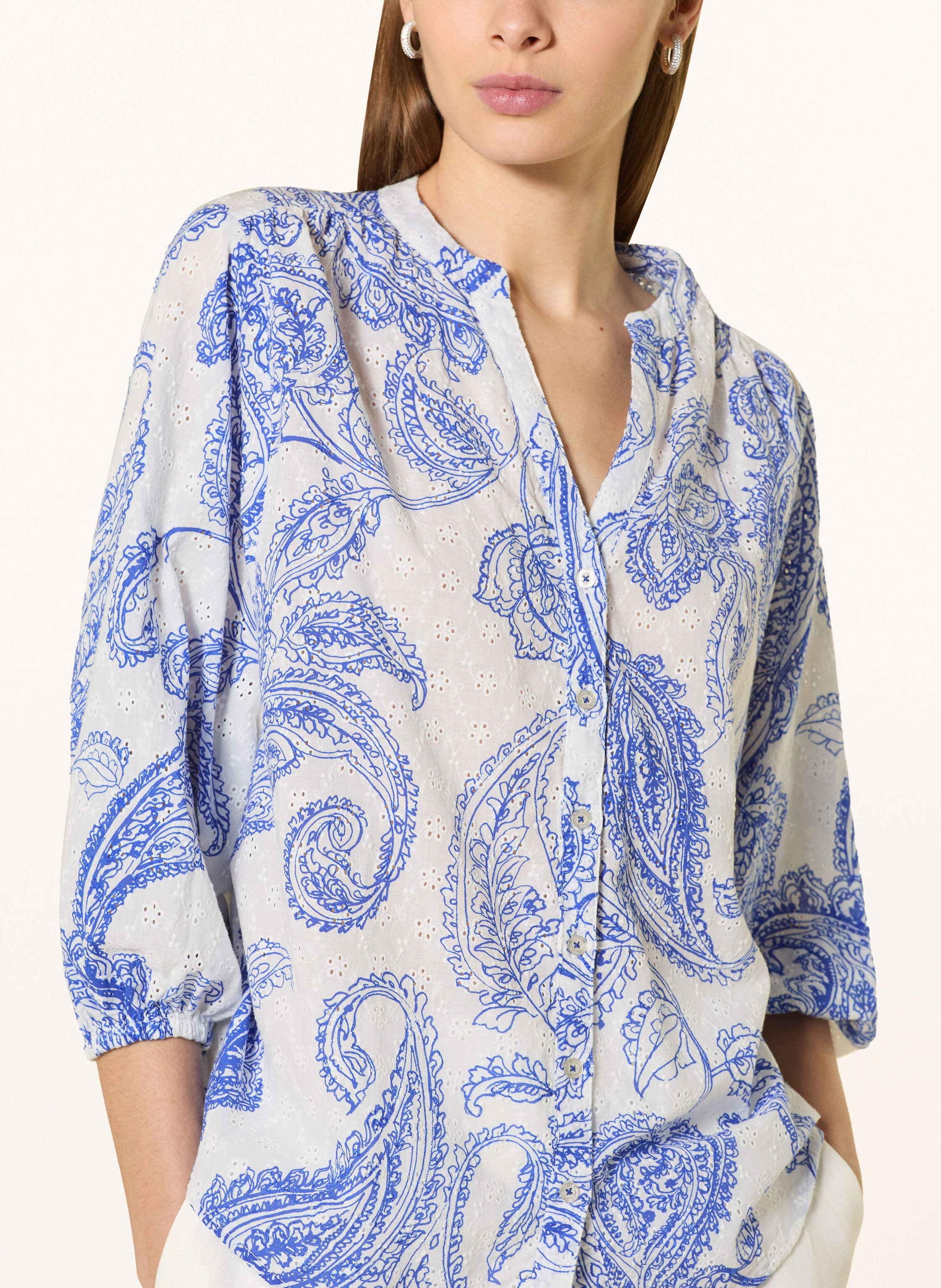 Thumbnail - Emily Van Den Bergh Bluse Aus Lochspitze Mit 3/4-Arm blau