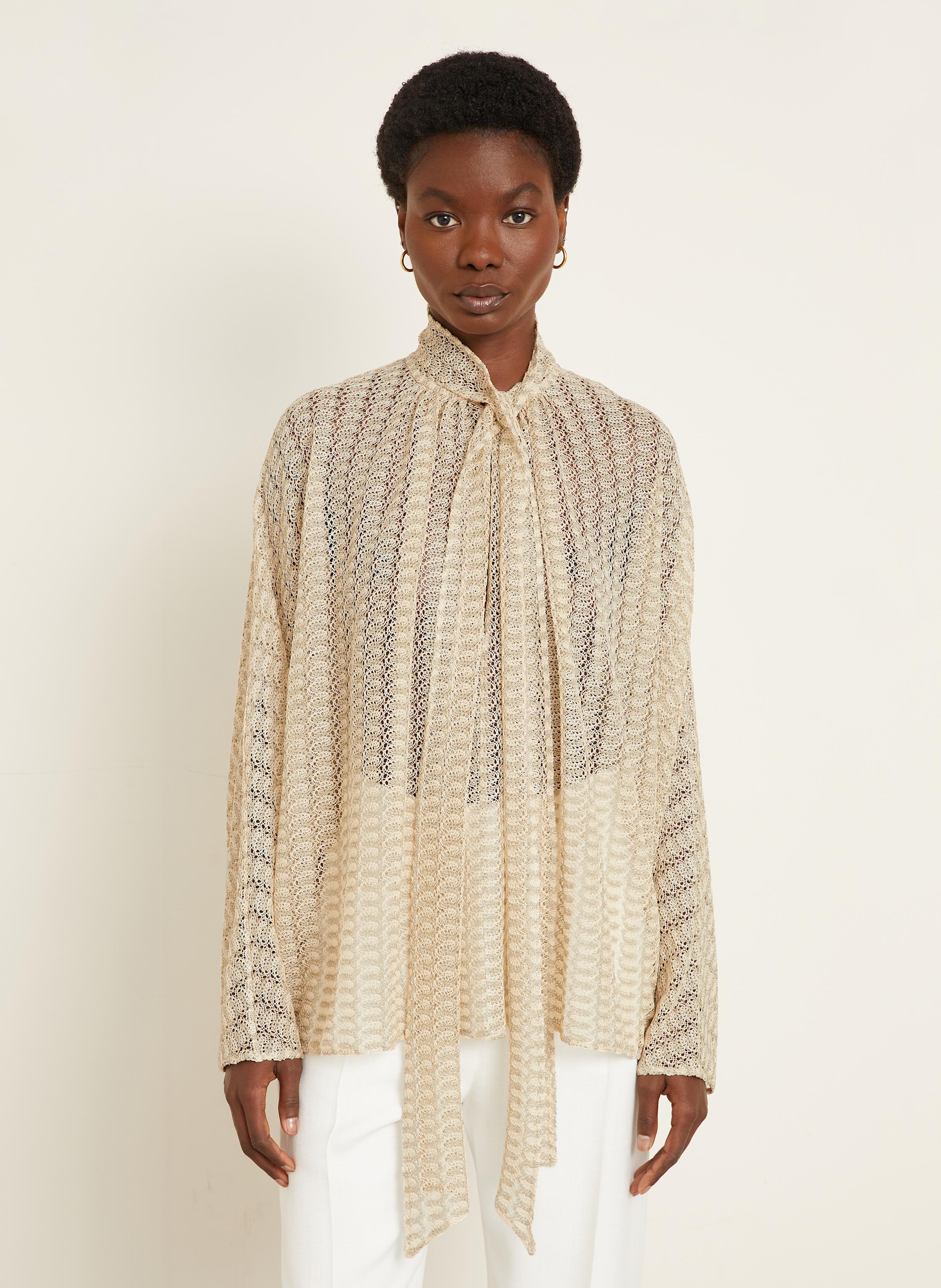 Thumbnail - Missoni Häkelbluse Mit Schluppe Und Glitzergarn gold