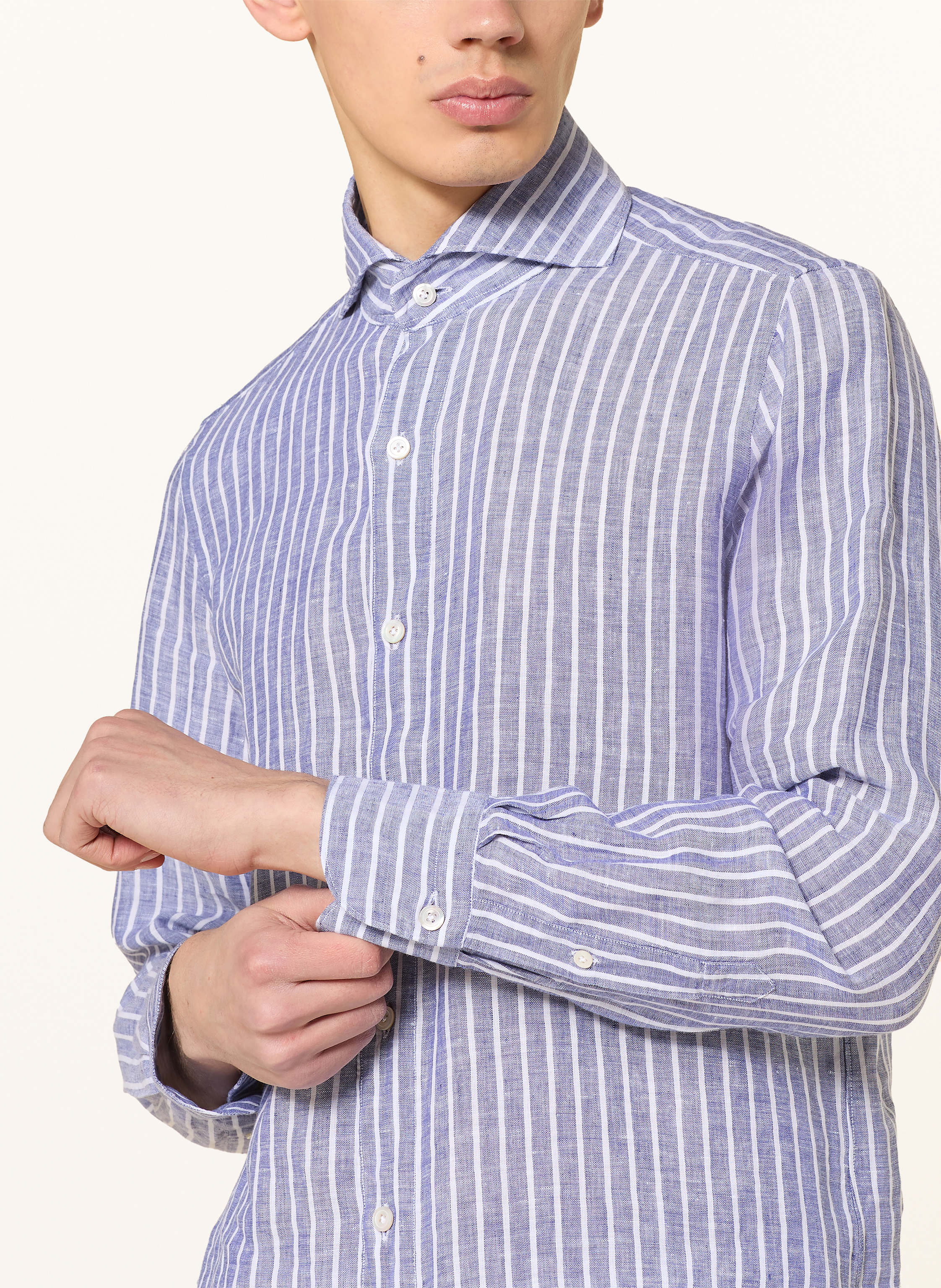Thumbnail - Finamore 1925 Leinenhemd Tokyo Slim Fit blau