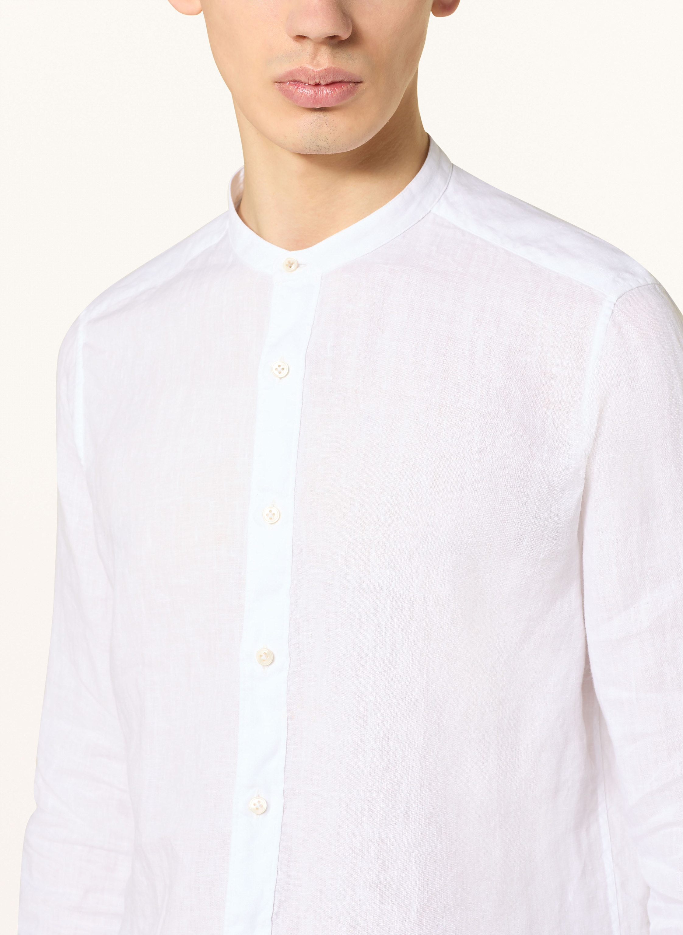 Thumbnail - Tintoria Mattei Leinenhemd Slim Fit Mit Stehkragen weiss