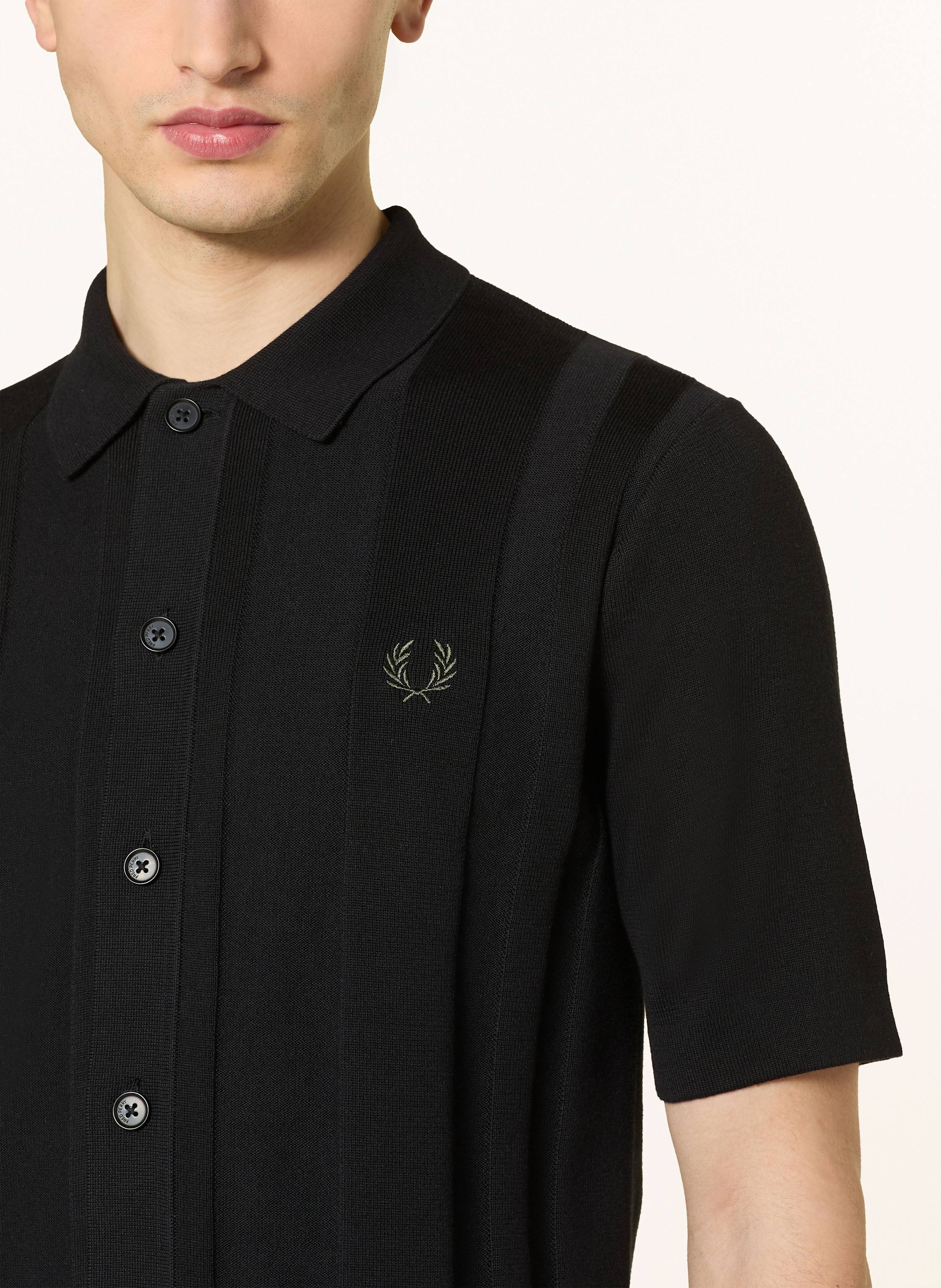 Thumbnail - Fred Perry Strickhemd Regular Fit schwarz
