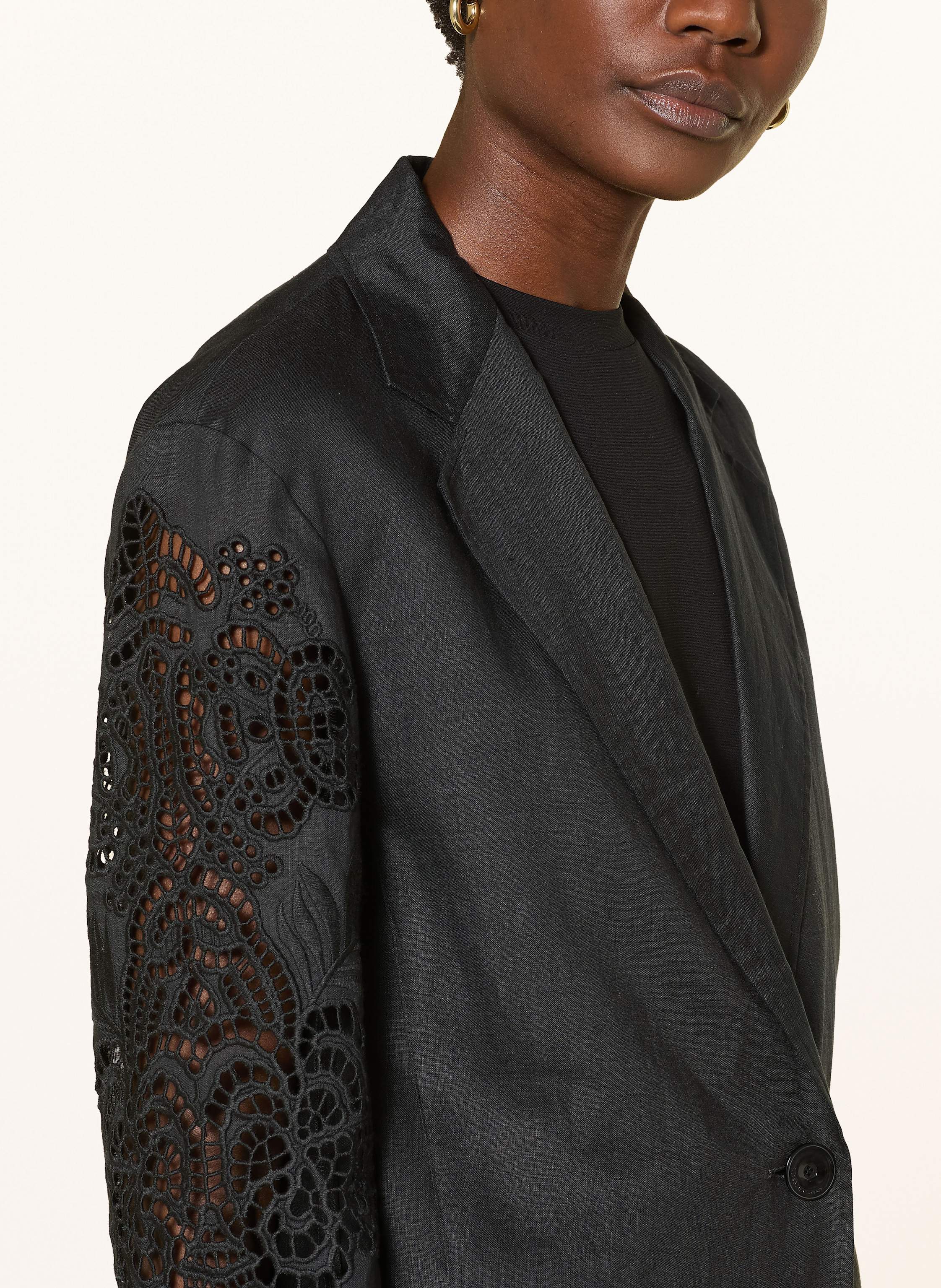 Thumbnail - Max Mara Studio Blazer Angizia Aus Leinen Mit Spitze schwarz