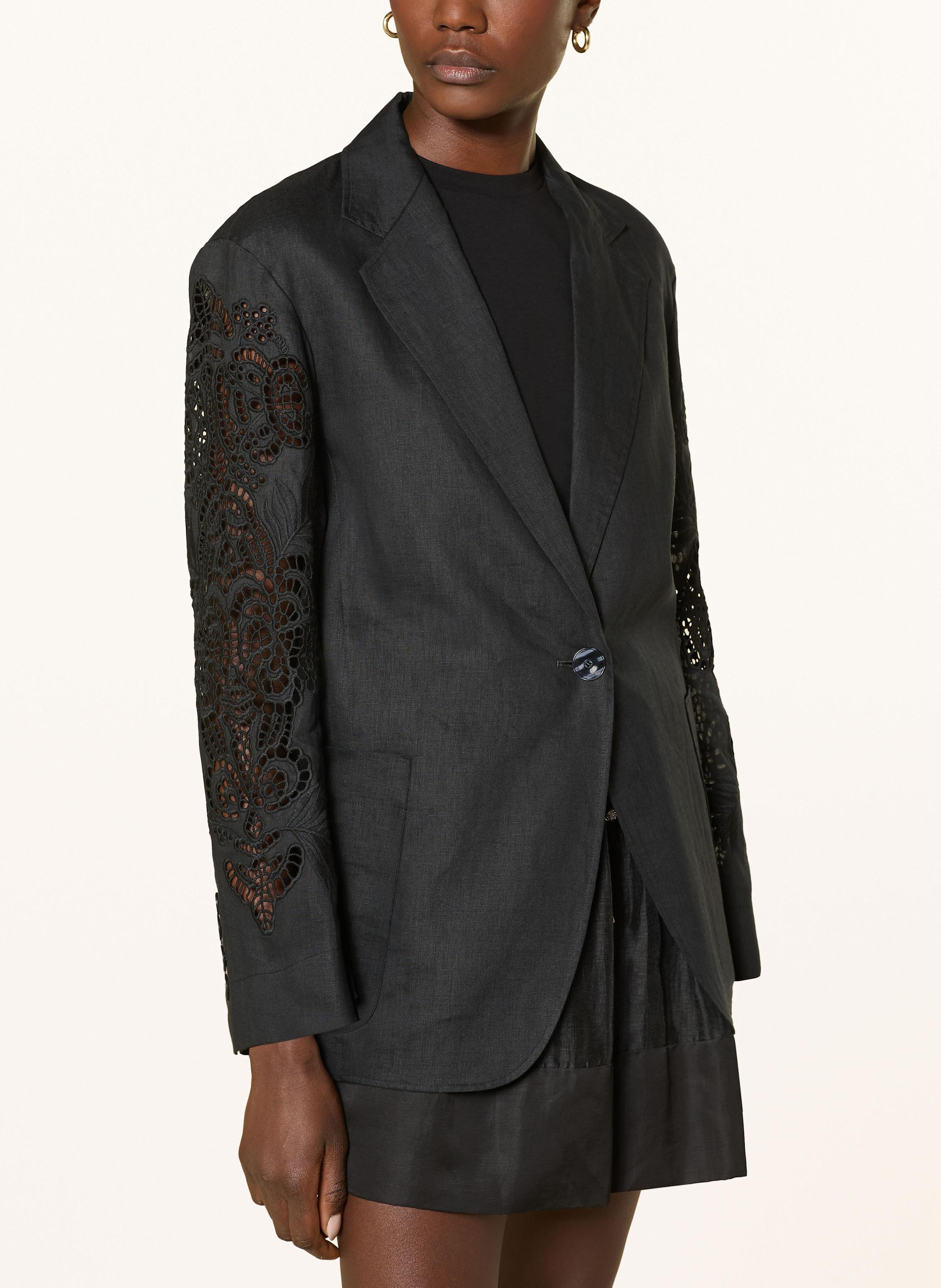 Thumbnail - Max Mara Studio Blazer Angizia Aus Leinen Mit Spitze schwarz