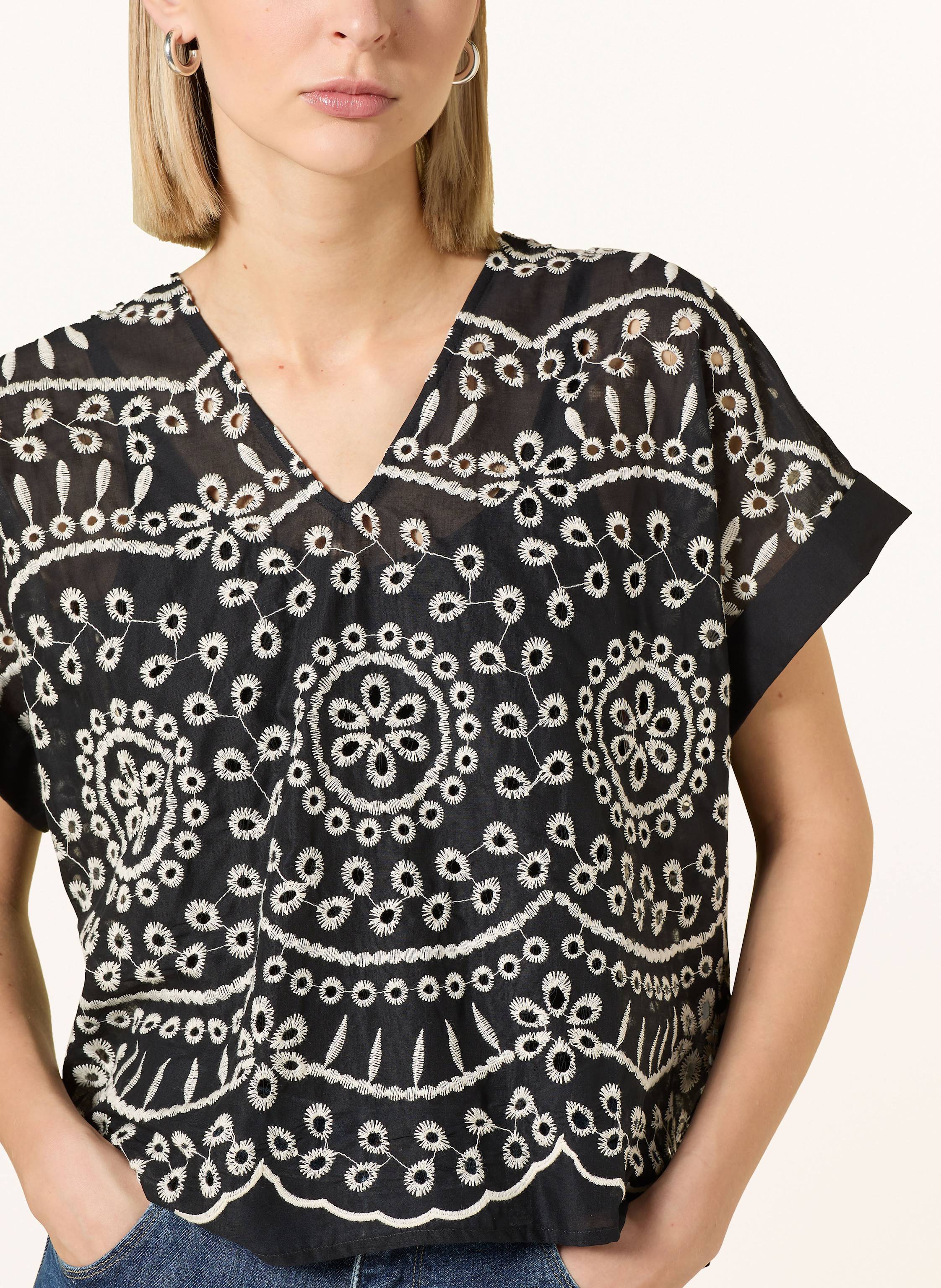 Thumbnail - Lanius Blusenshirt Aus Lochspitze schwarz