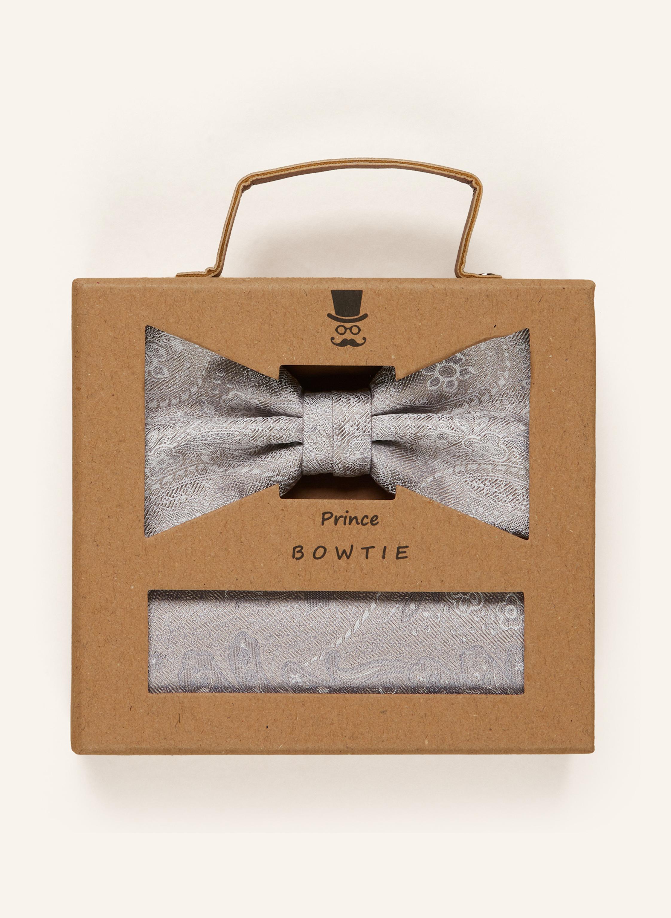 Thumbnail - Prince Bowtie Set: Fliege Und Einstecktuch Aus Seide beige
