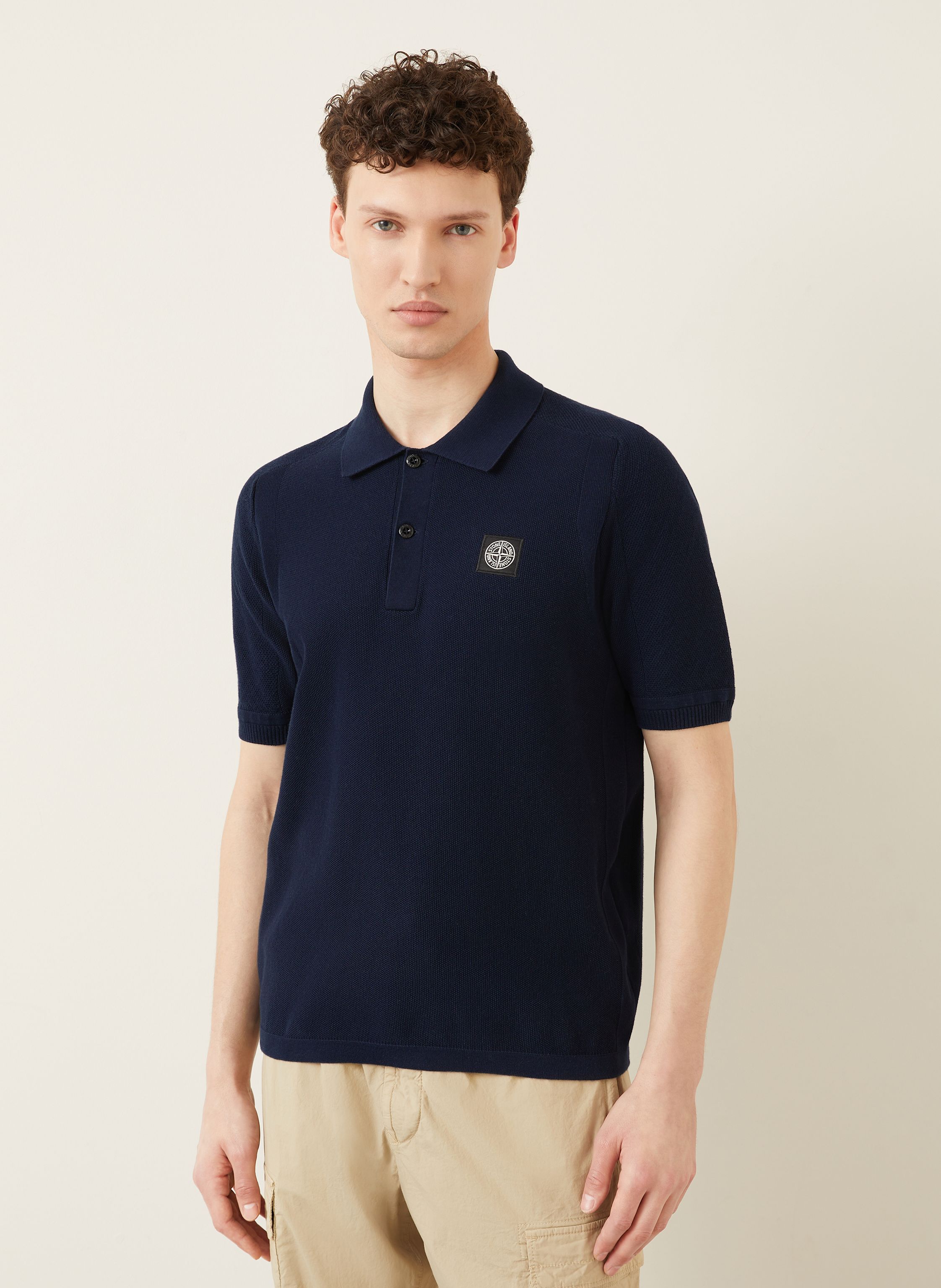 Thumbnail - Stone Island Strick-Poloshirt blau