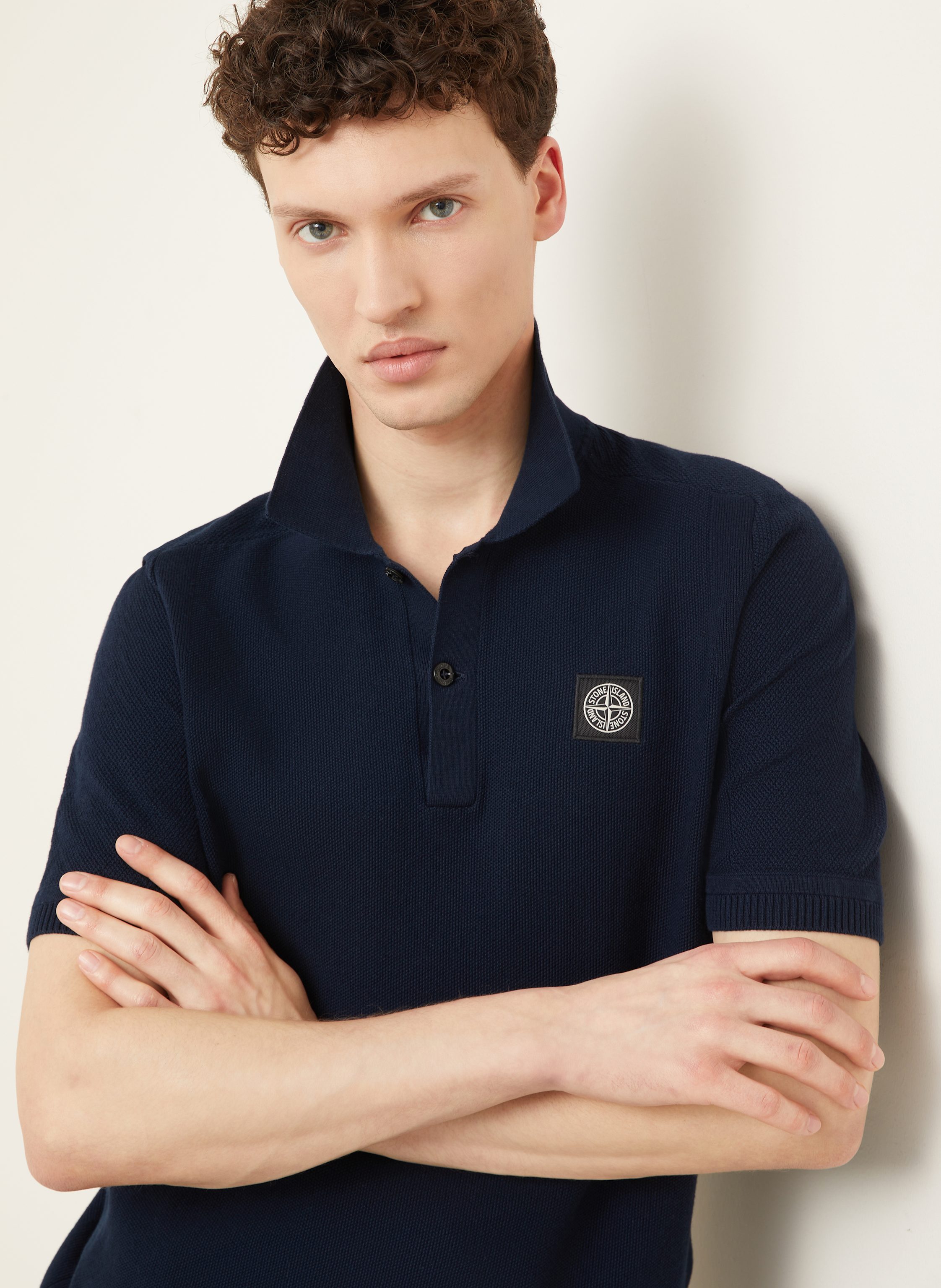 Thumbnail - Stone Island Strick-Poloshirt blau