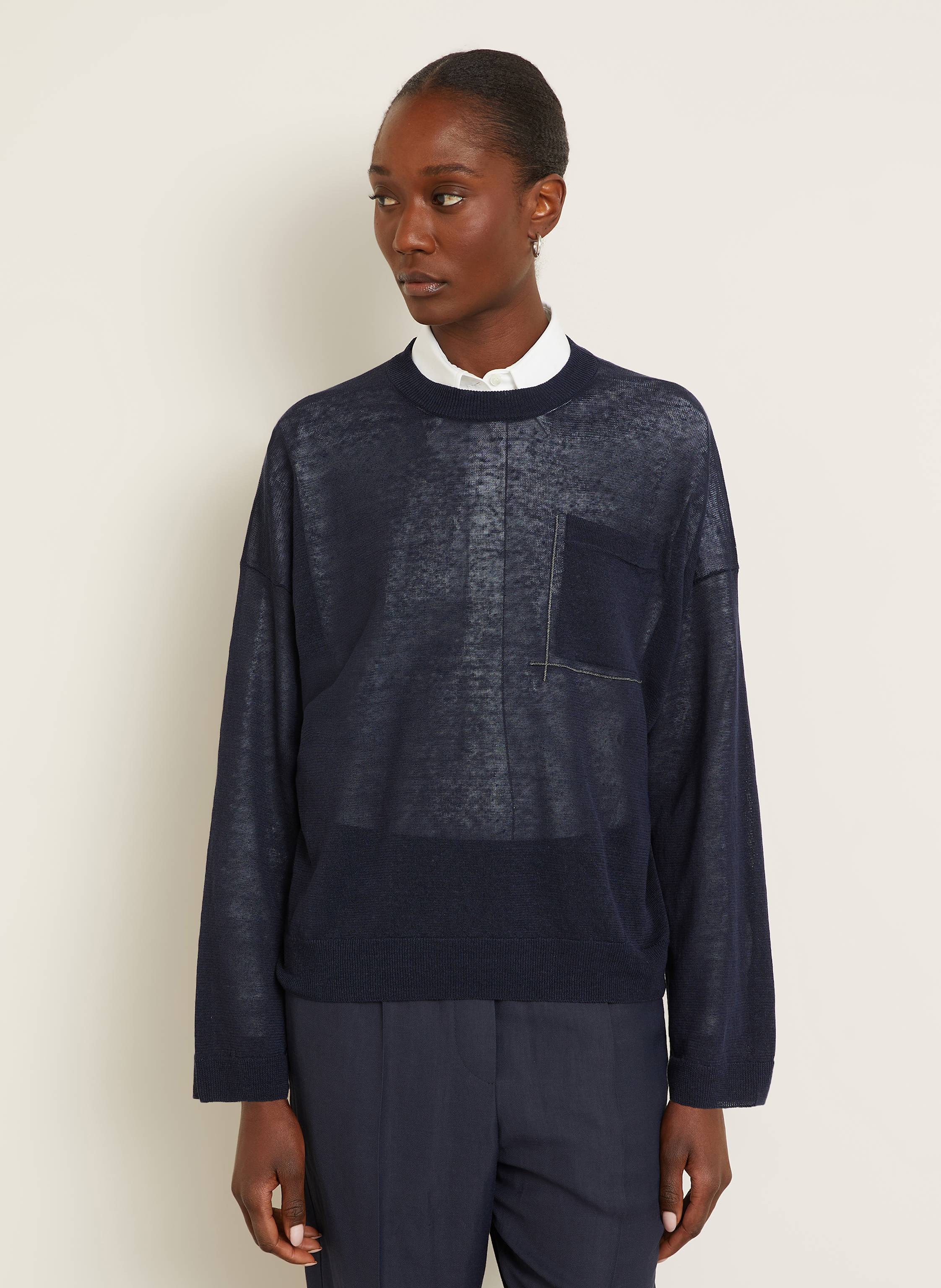 Thumbnail - Brunello Cucinelli Pullover Aus Leinen blau