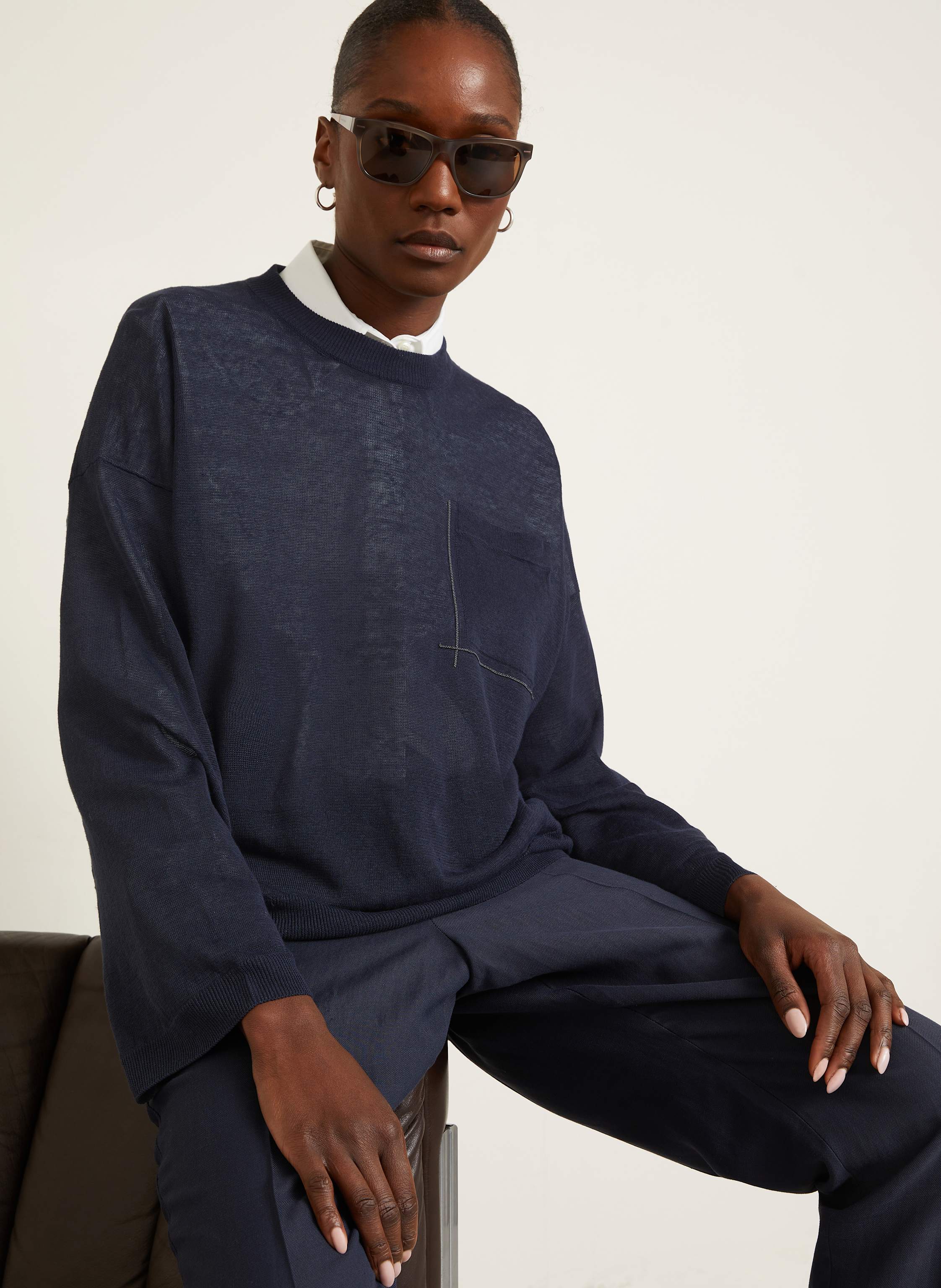 Thumbnail - Brunello Cucinelli Pullover Aus Leinen blau