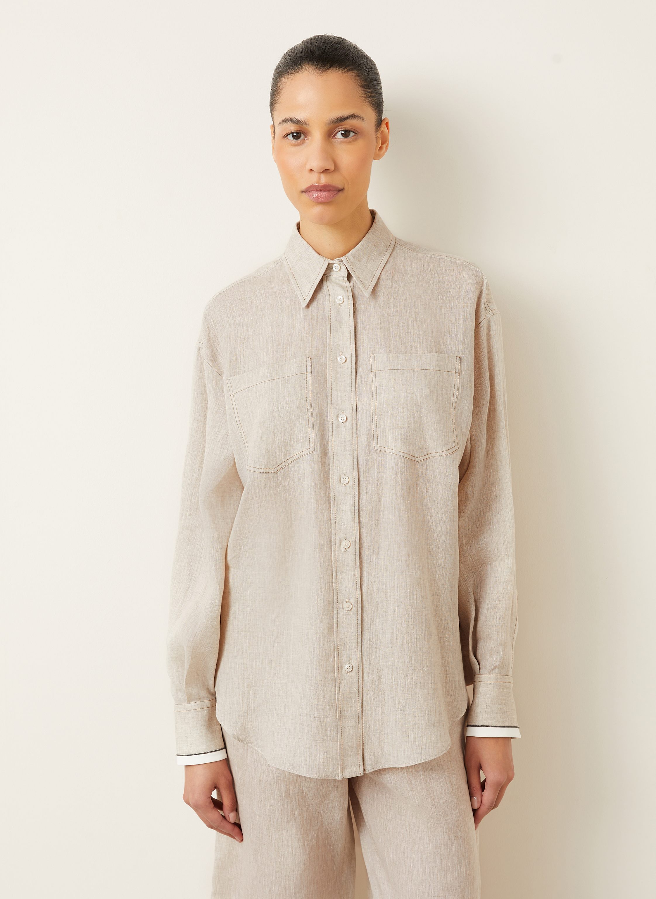 Thumbnail - Brunello Cucinelli Hemdbluse Aus Leinen beige