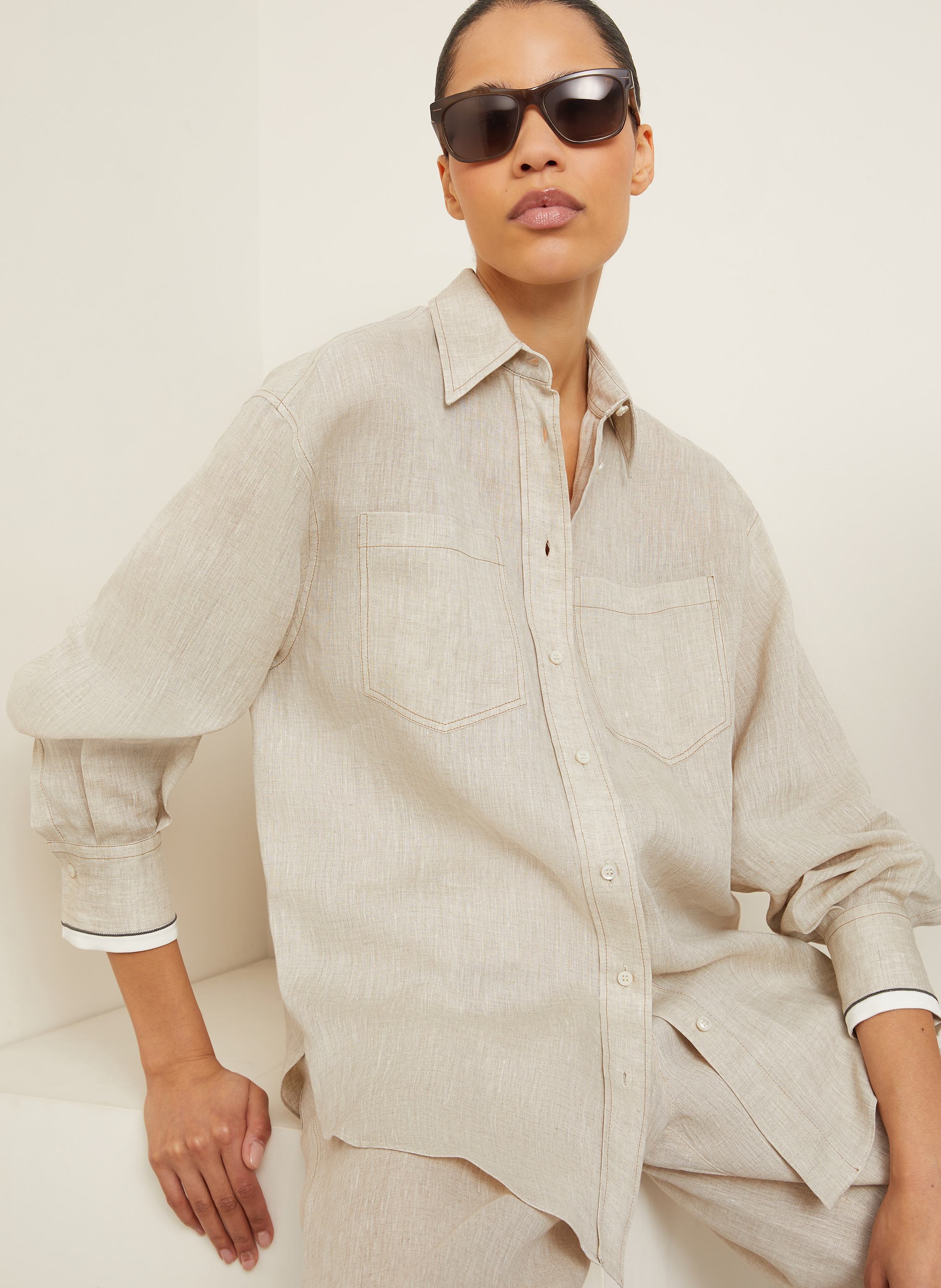 Thumbnail - Brunello Cucinelli Hemdbluse Aus Leinen beige